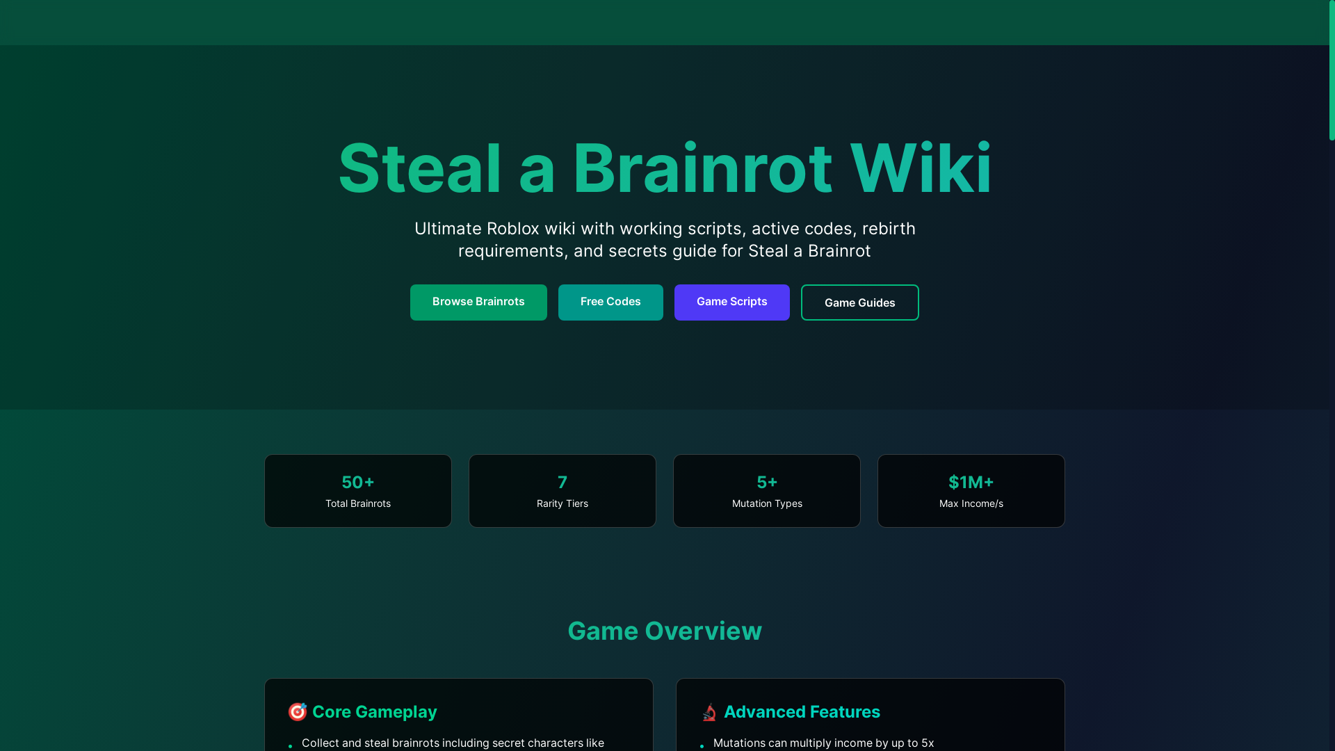website screenshot of https://stealabrainrotwiki.com/