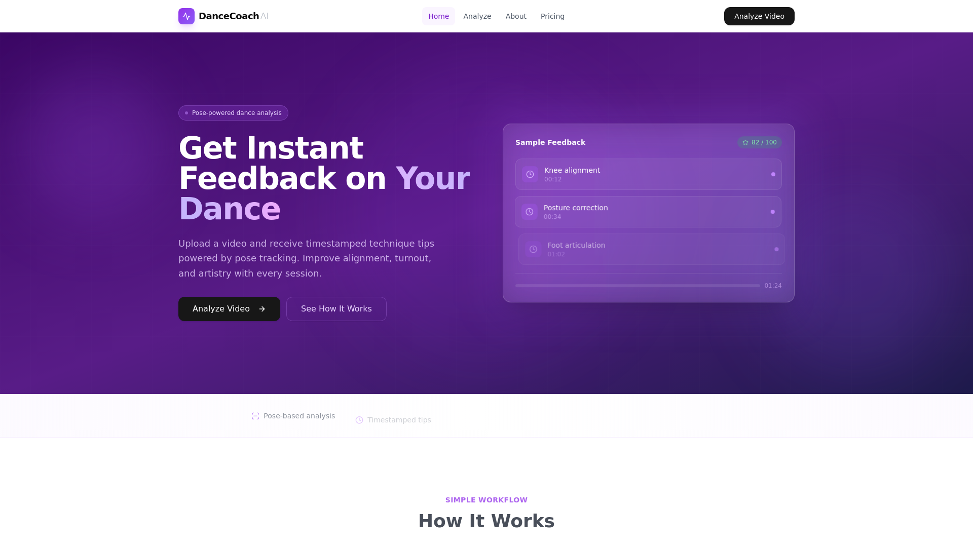 website screenshot of https://dancecoachai.com/
