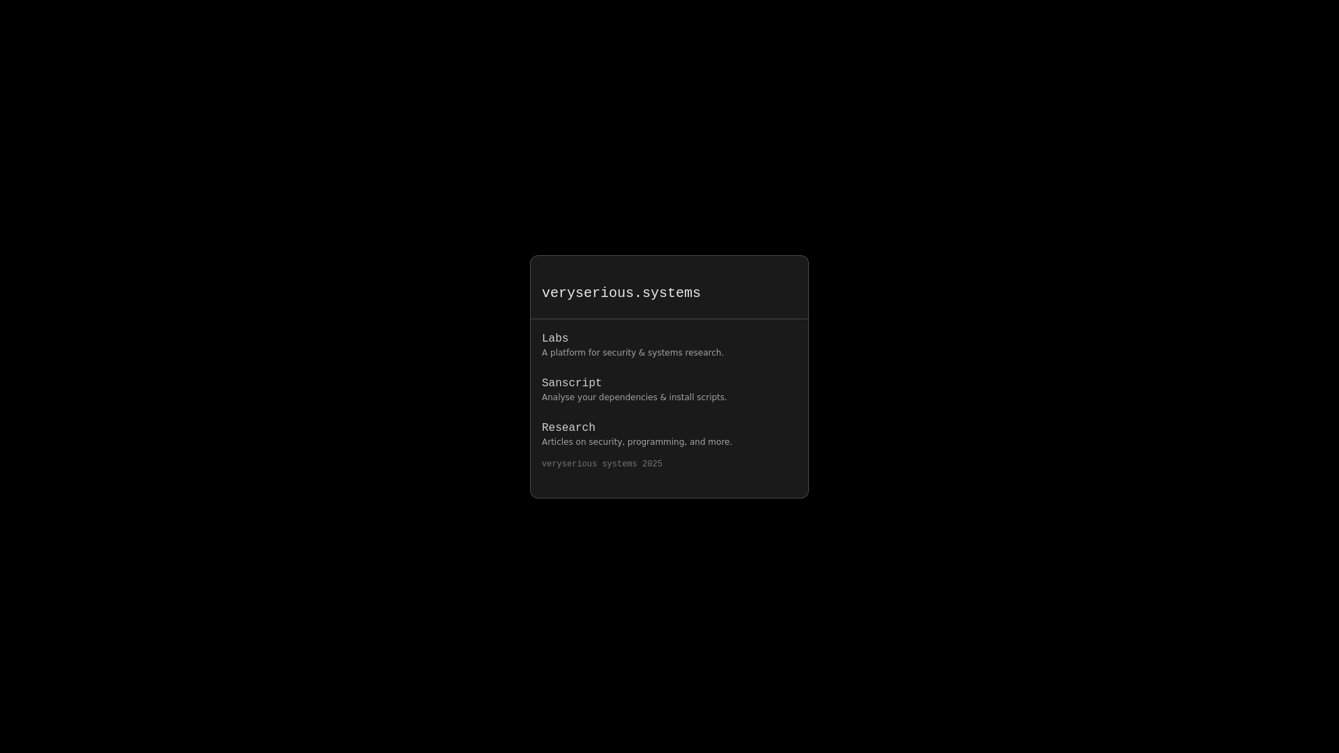 website screenshot of https://veryserious.systems/