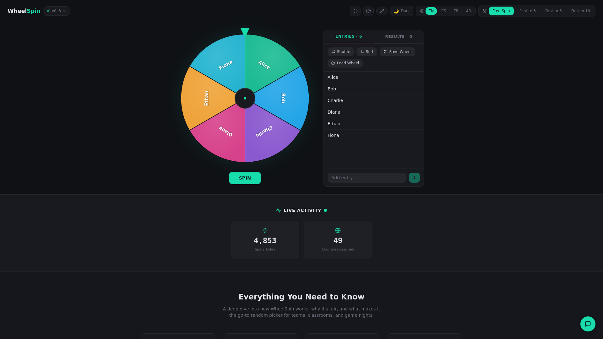website screenshot of https://spinwheelio.com/