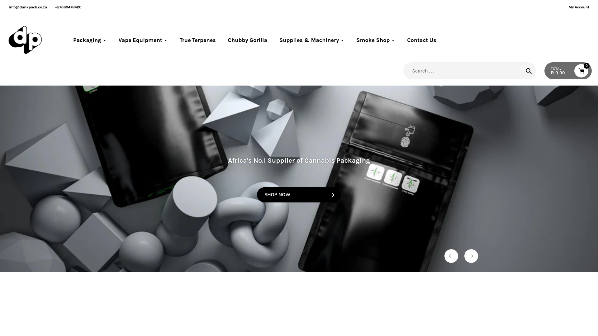 website screenshot of https://dankpack.co.za