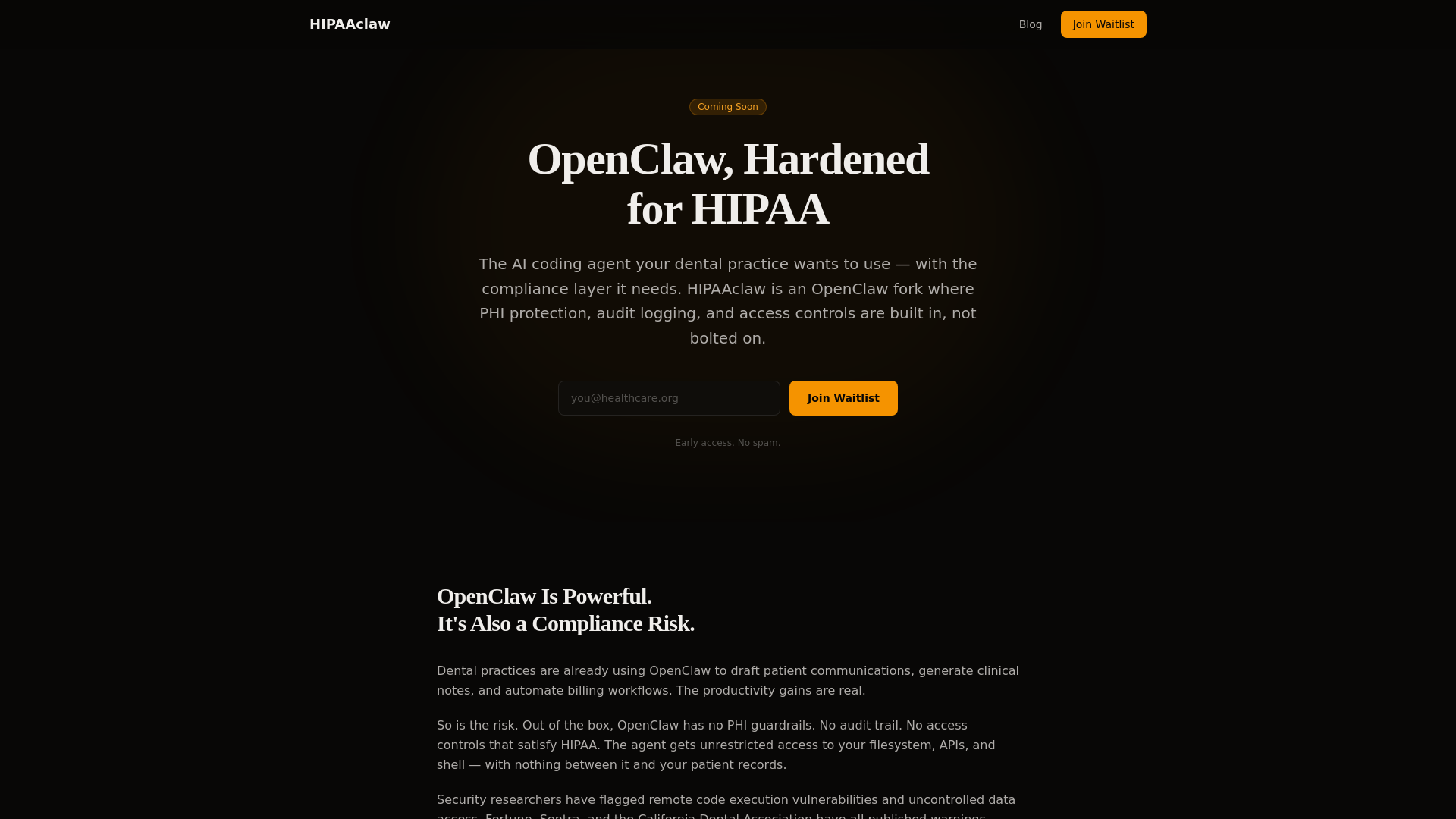 website screenshot of https://hipaaclaw.ai/