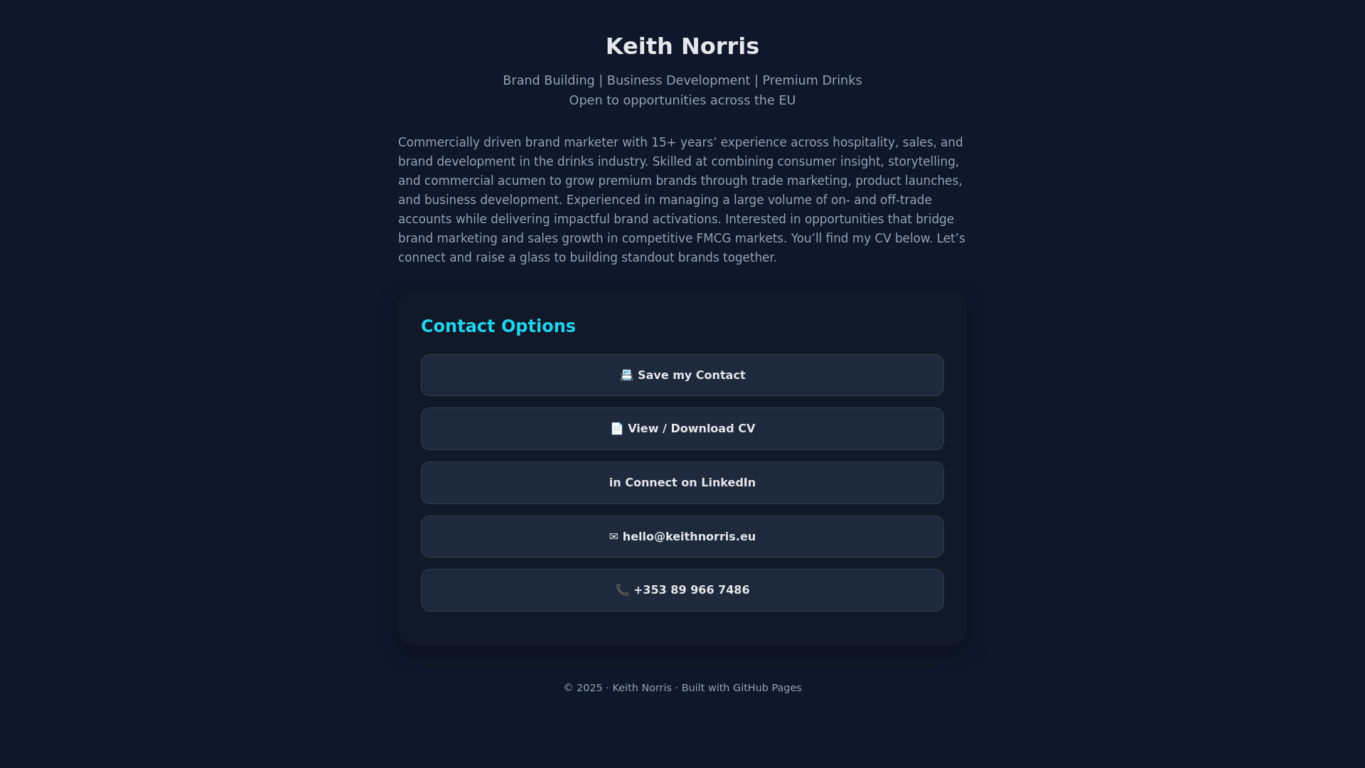 website screenshot of https://keithnorris.eu