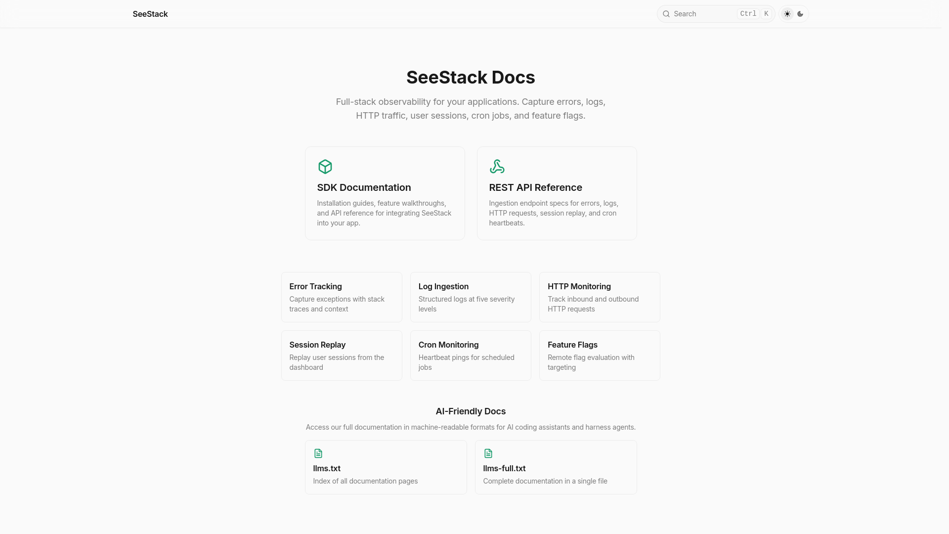 website screenshot of https://see-stack-docs-m68pc.sevalla.app