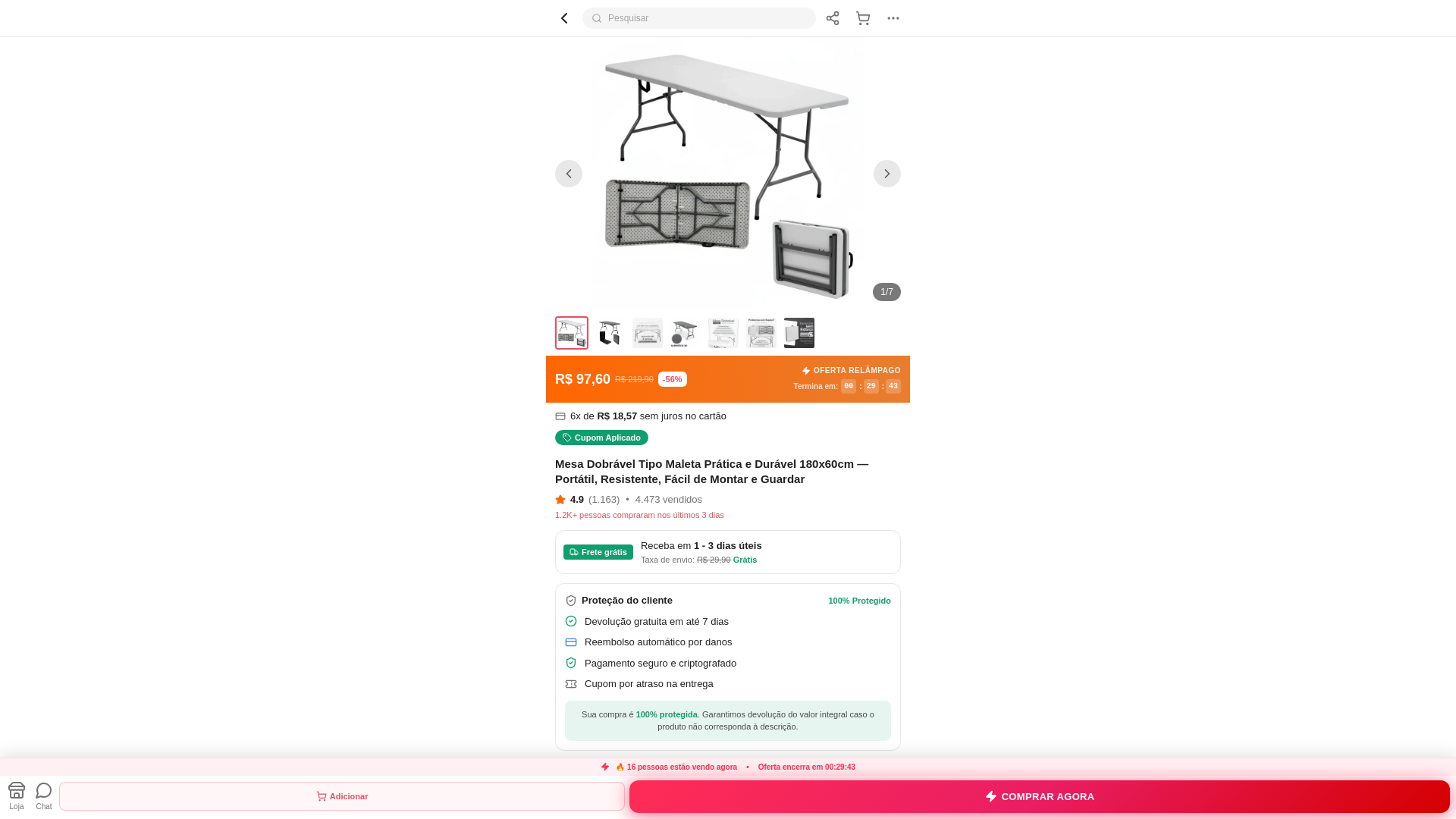 website screenshot of https://loja-mesa-dobravel.shop/