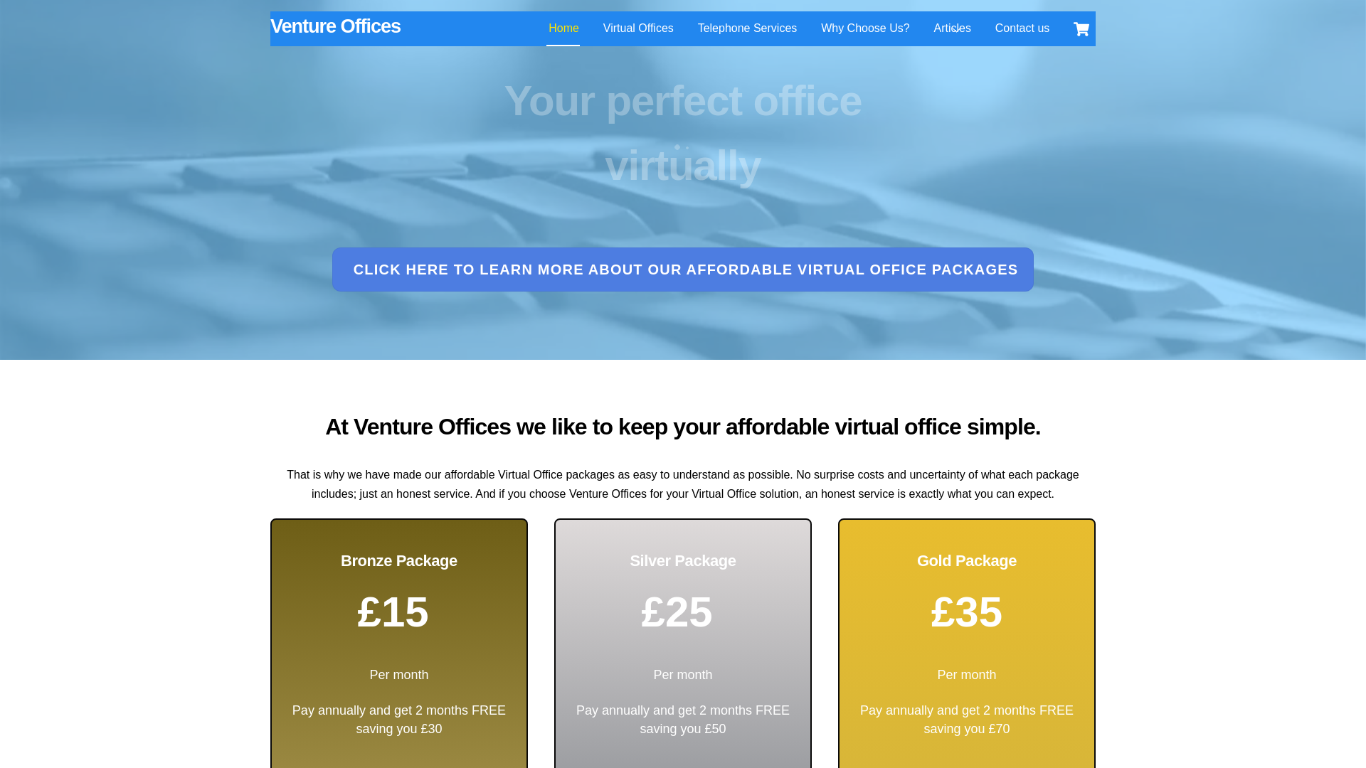 website screenshot of https://ventureoffices.co.uk