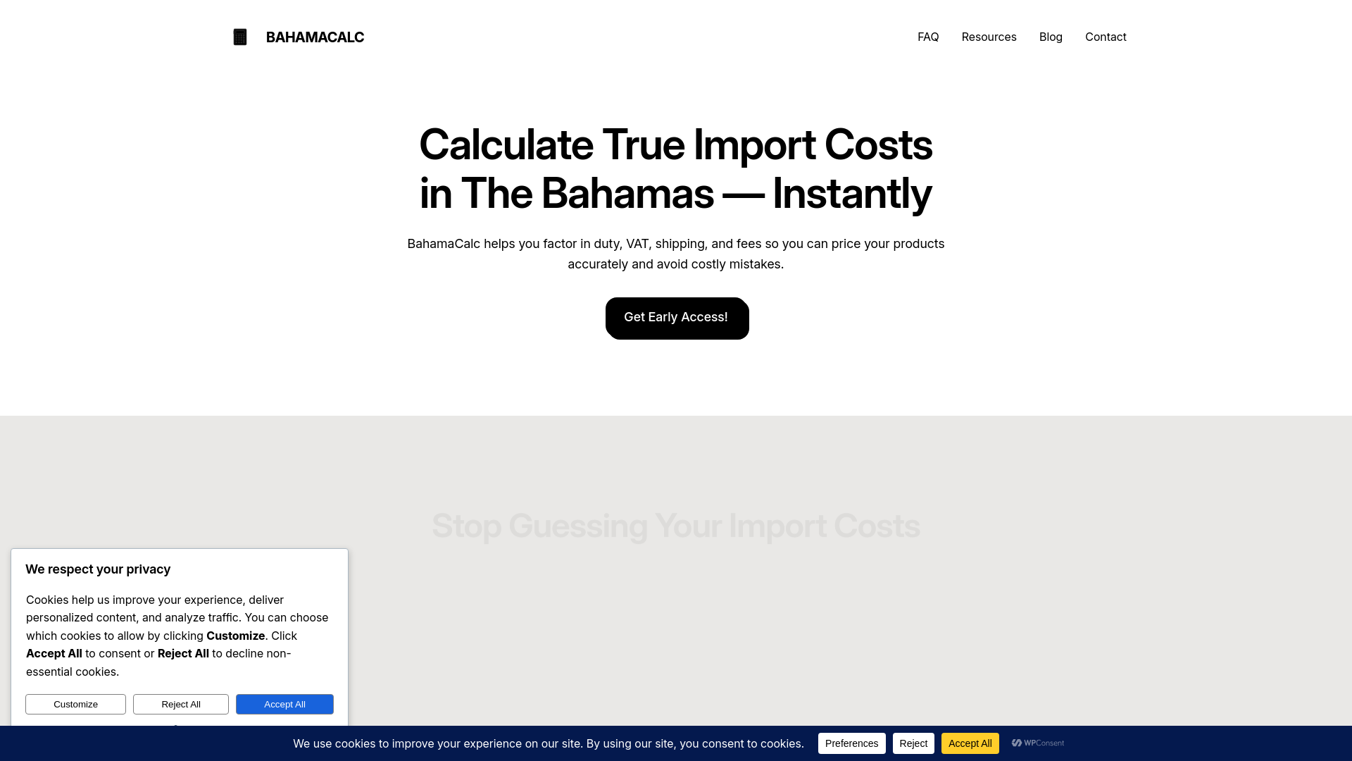website screenshot of https://bahamacalc.com/
