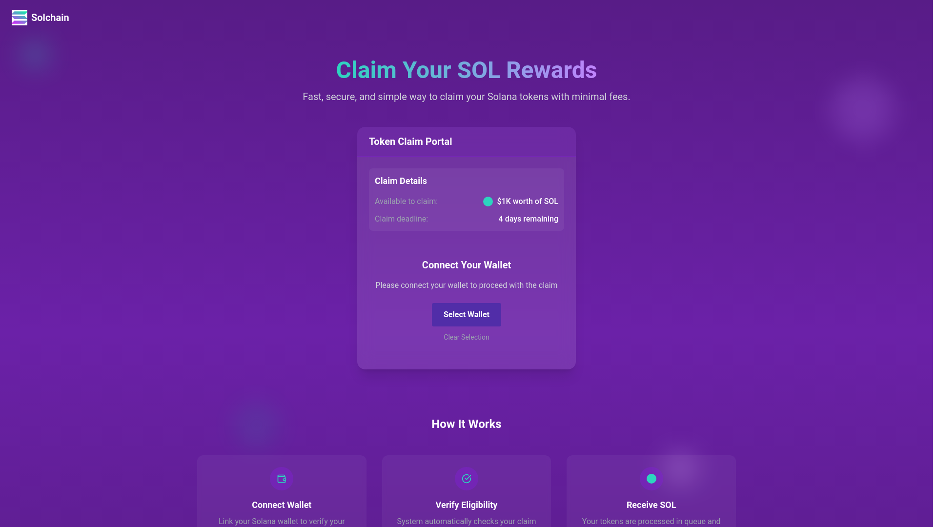 website screenshot of https://solchain.click/