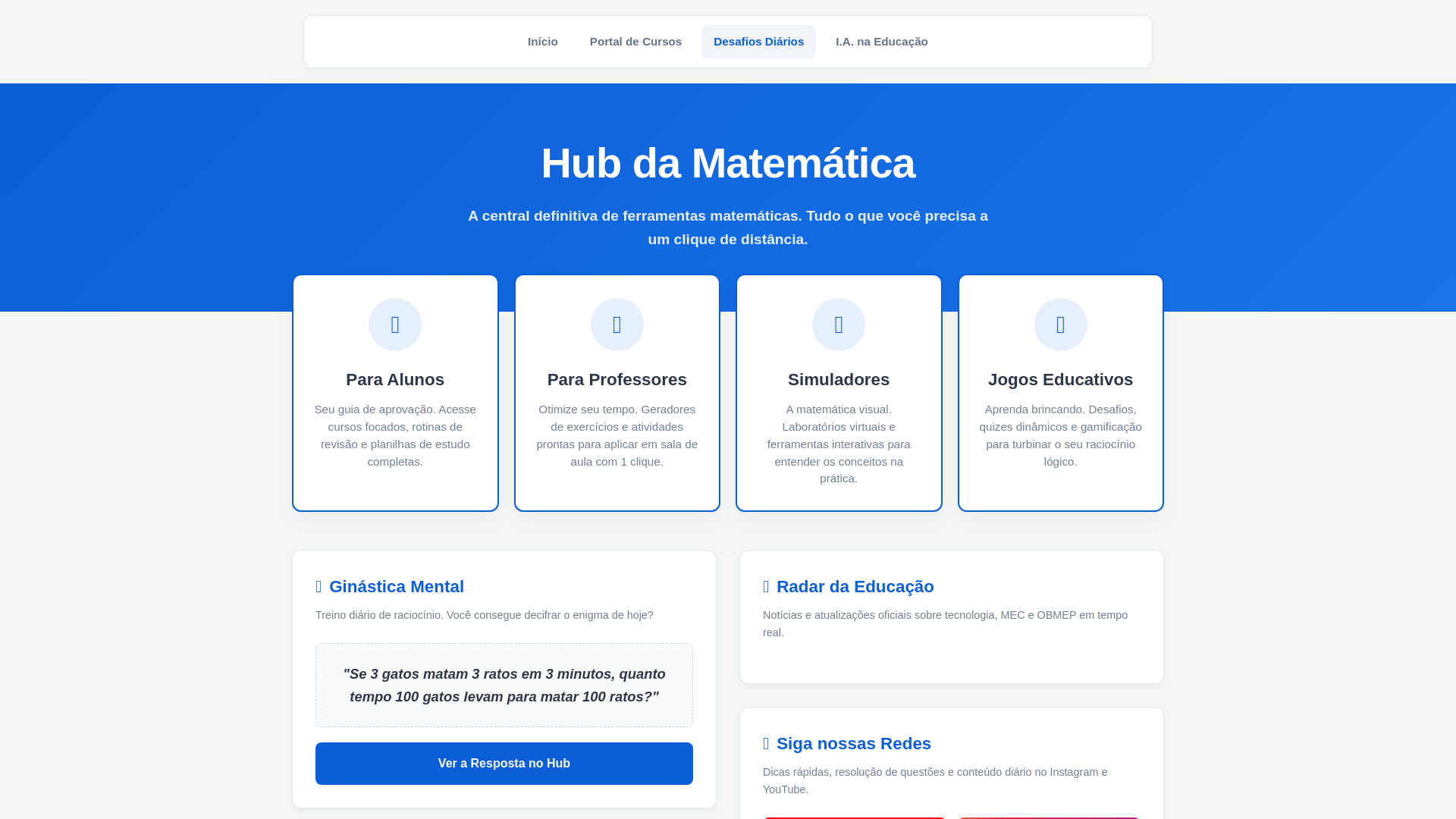 website screenshot of https://hubdamatematica.com.br/