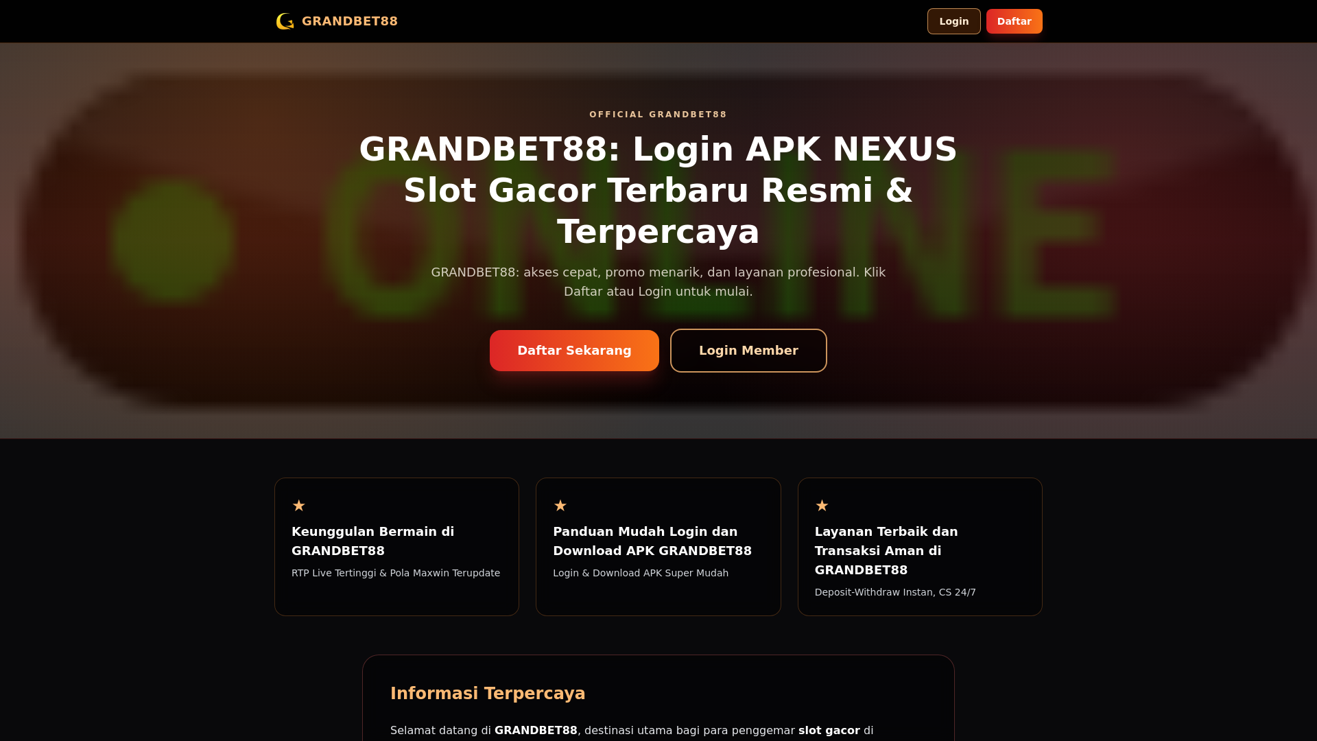 website screenshot of https://grandbet88-login-apk-cgj.pages.dev/