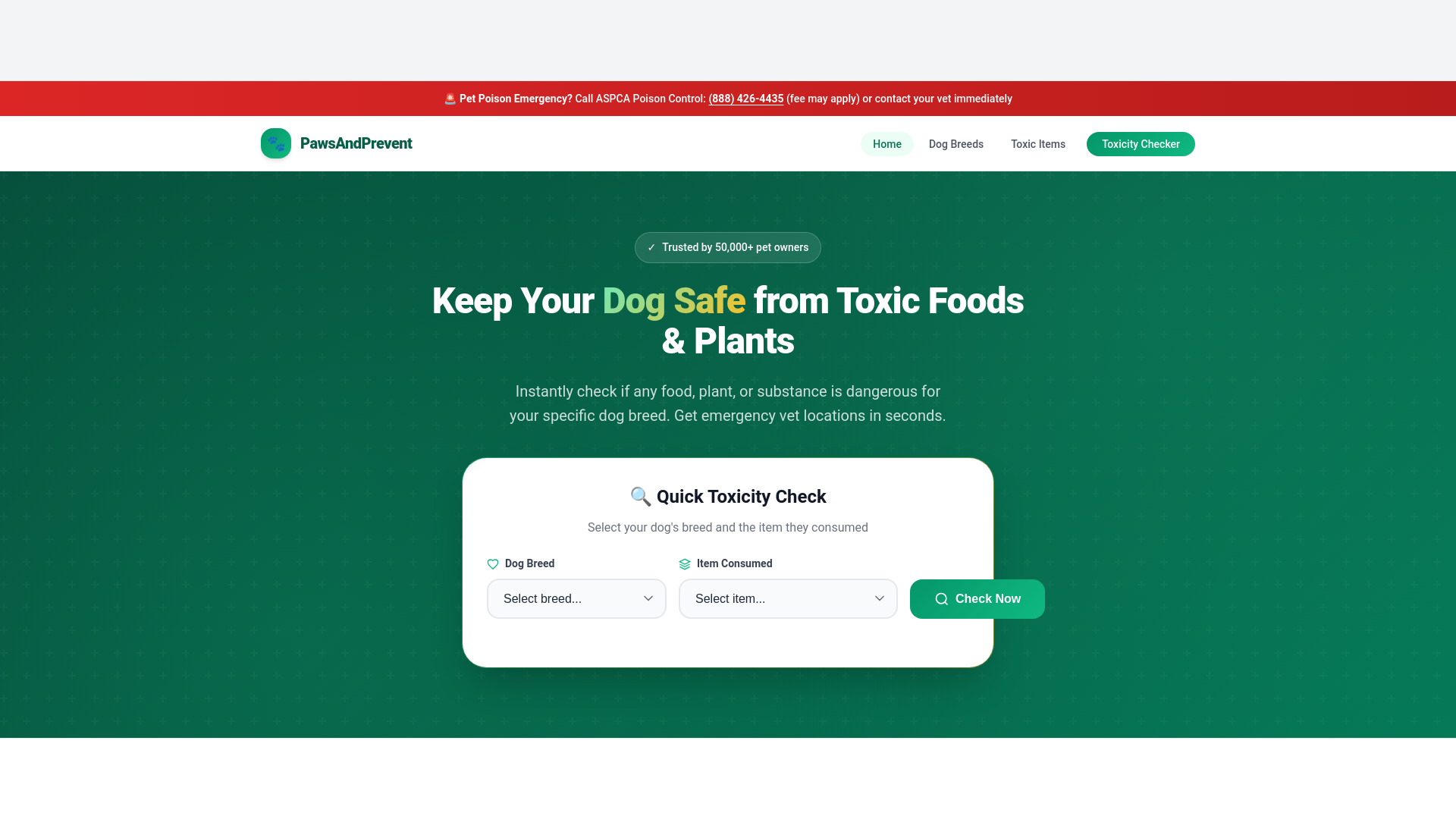 website screenshot of https://pawsandprevent.pages.dev/