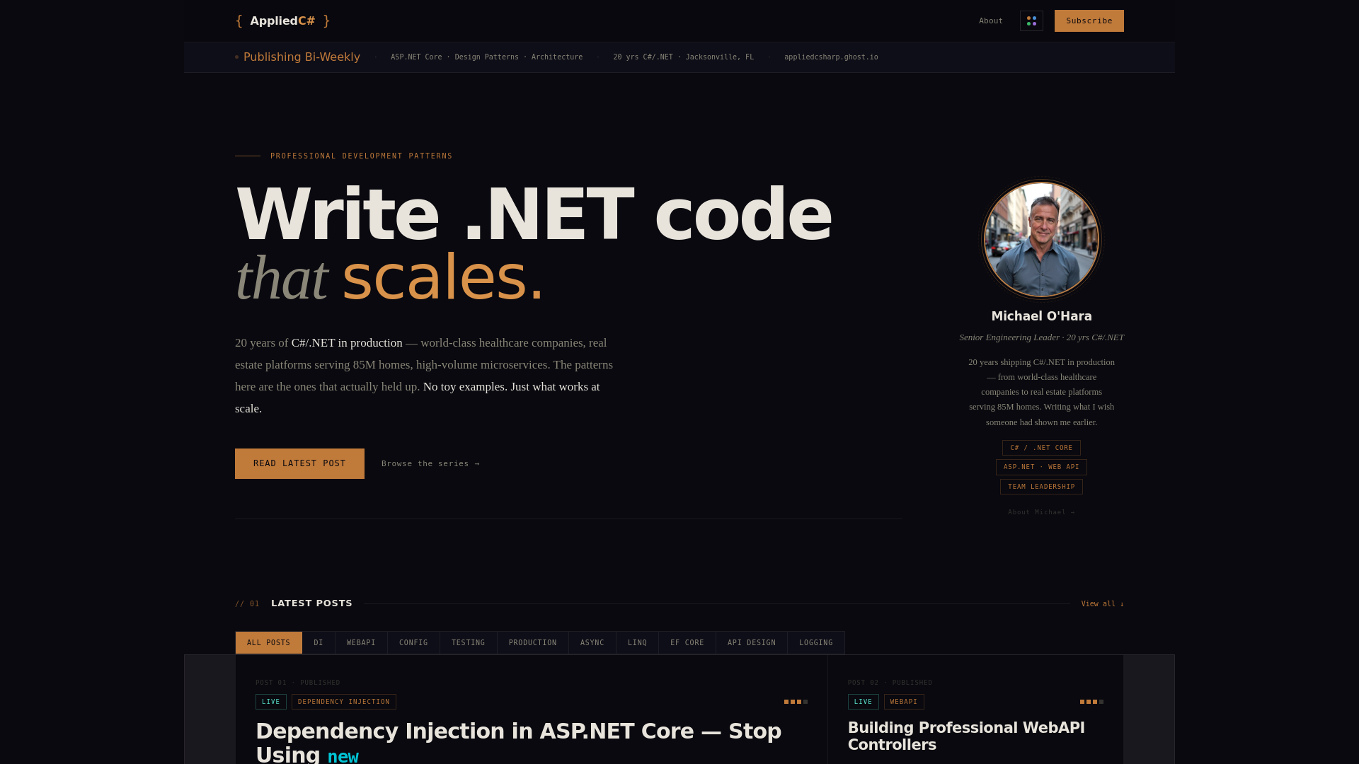 website screenshot of https://appliedcsharp.com/