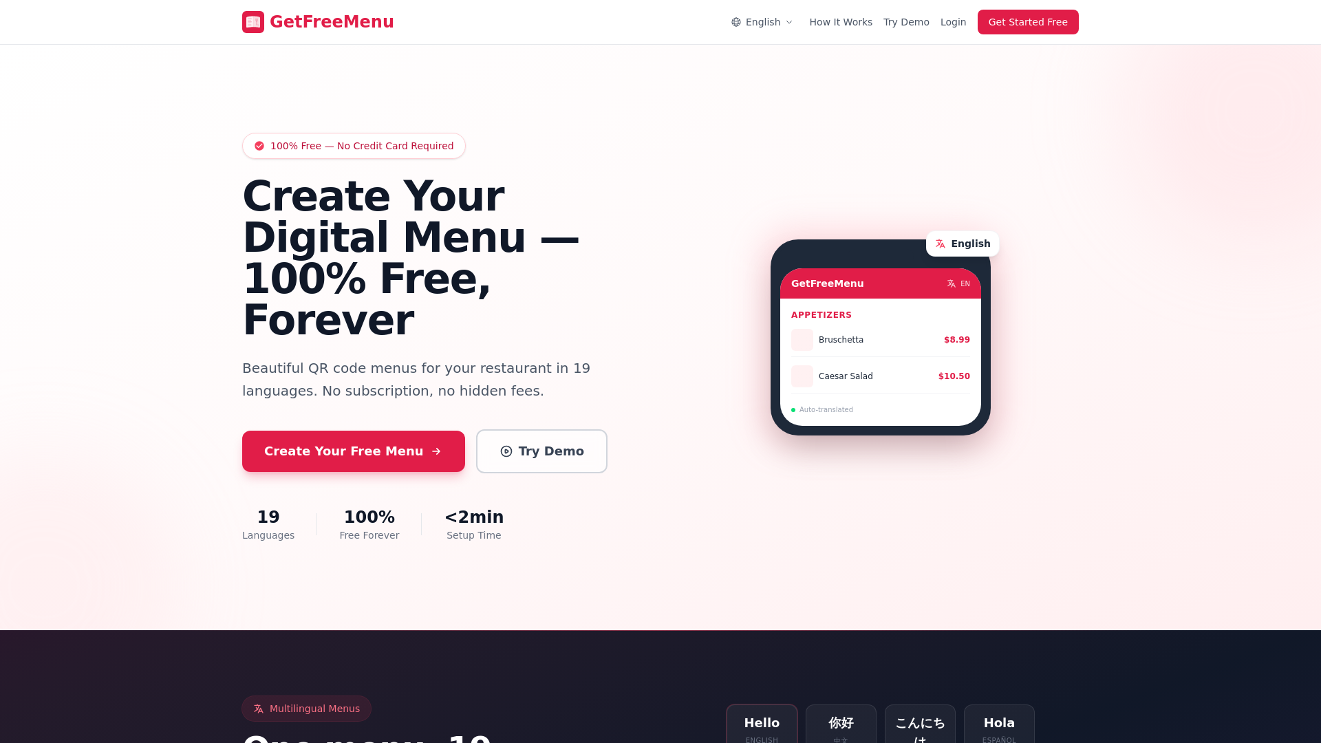 website screenshot of https://getfreemenu.com