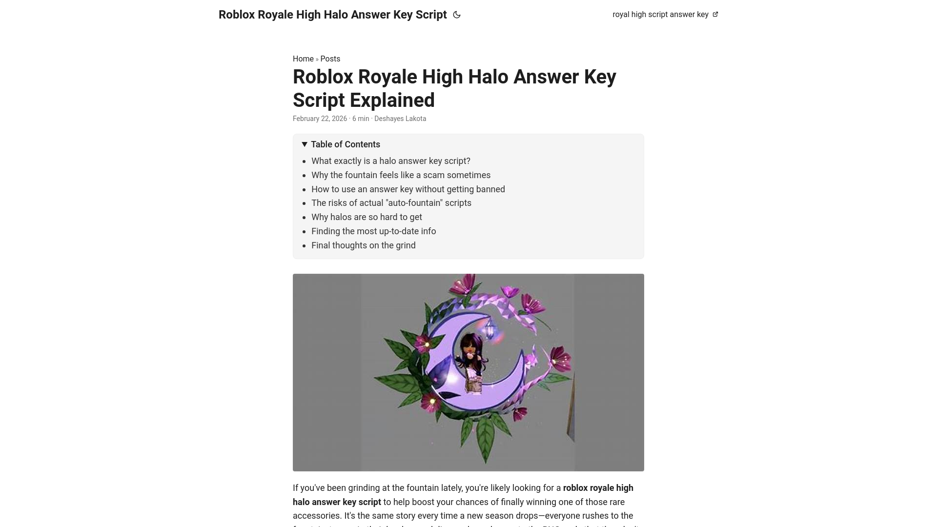website screenshot of https://roblox-royale-high-halo-answer-key-script.pages.dev/