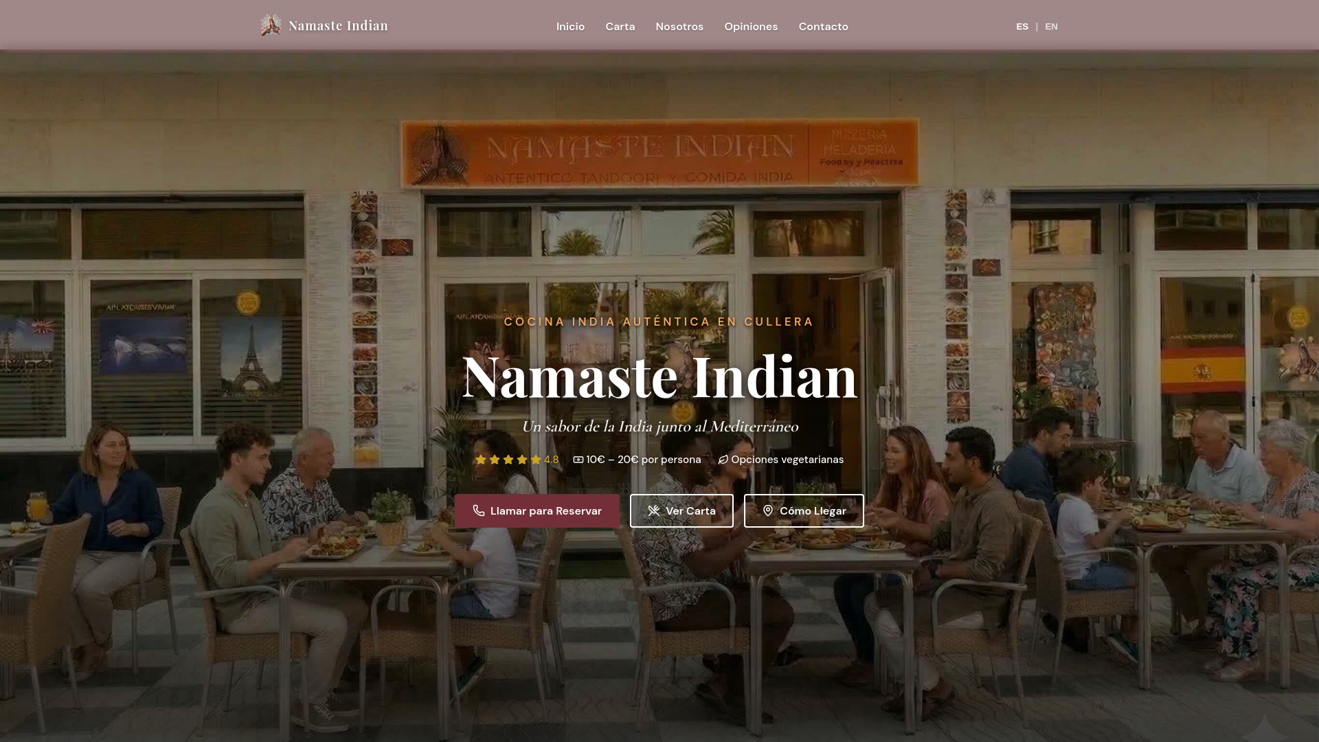 website screenshot of https://namasteindian.es/