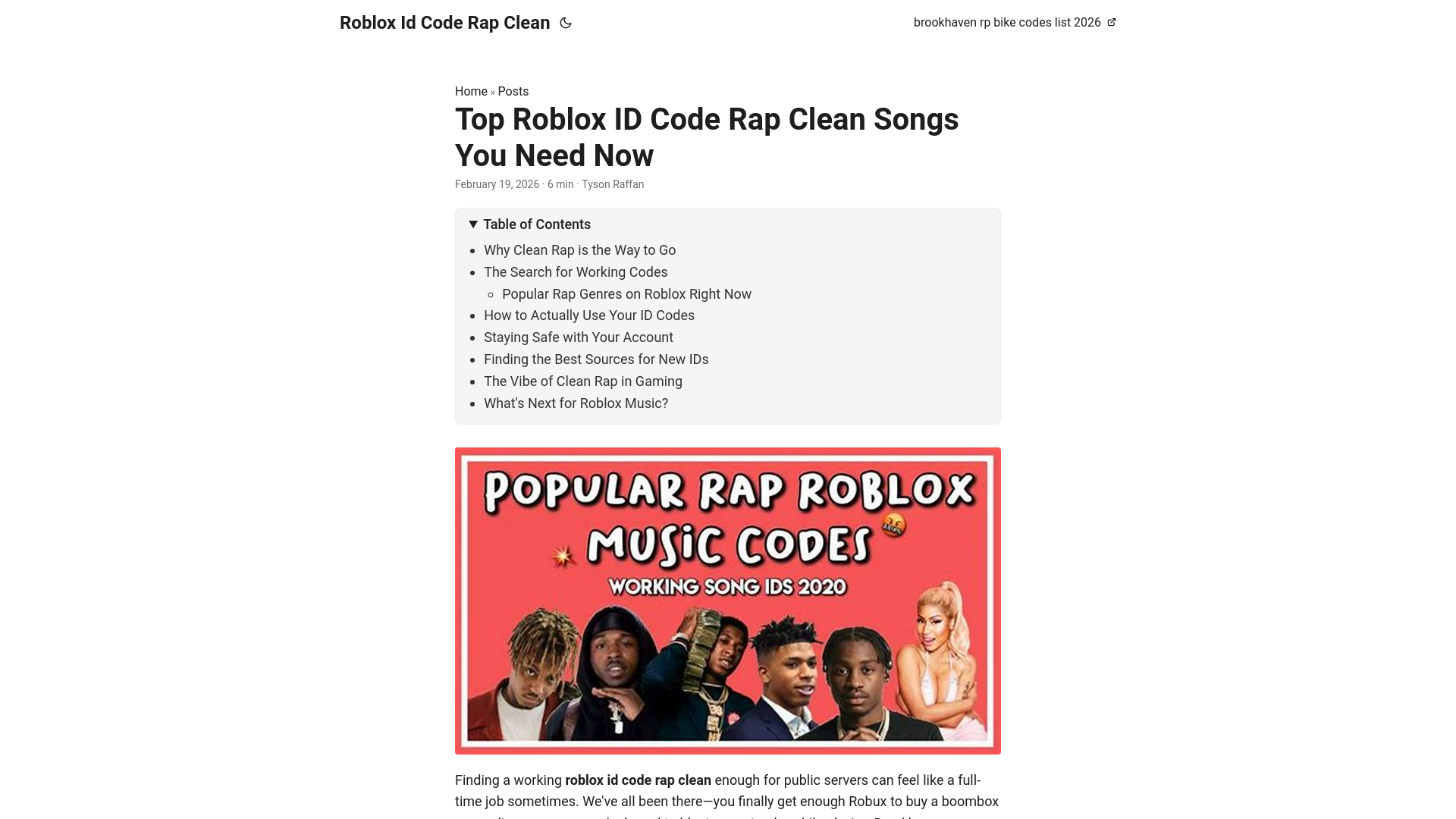 website screenshot of https://roblox-id-code-rap-clean.pages.dev/