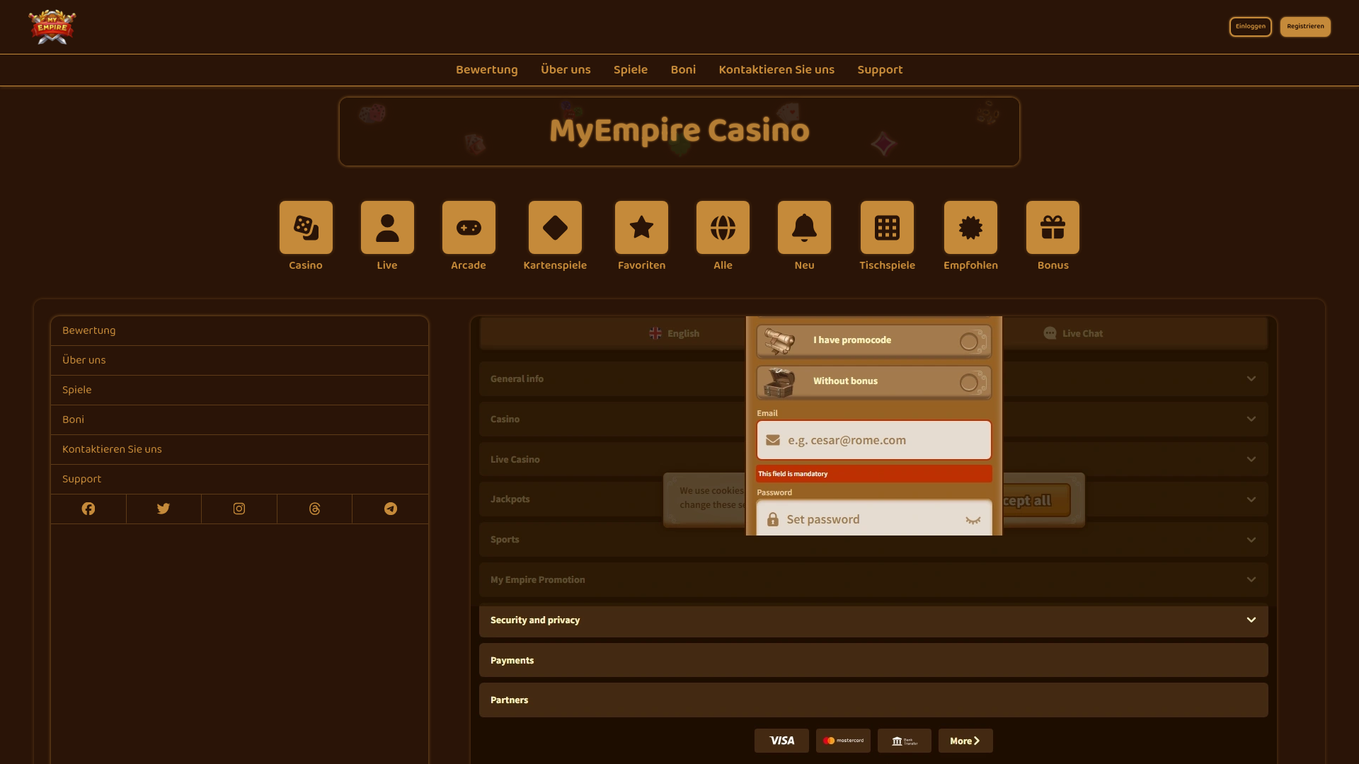 website screenshot of https://casino-myempire.de/