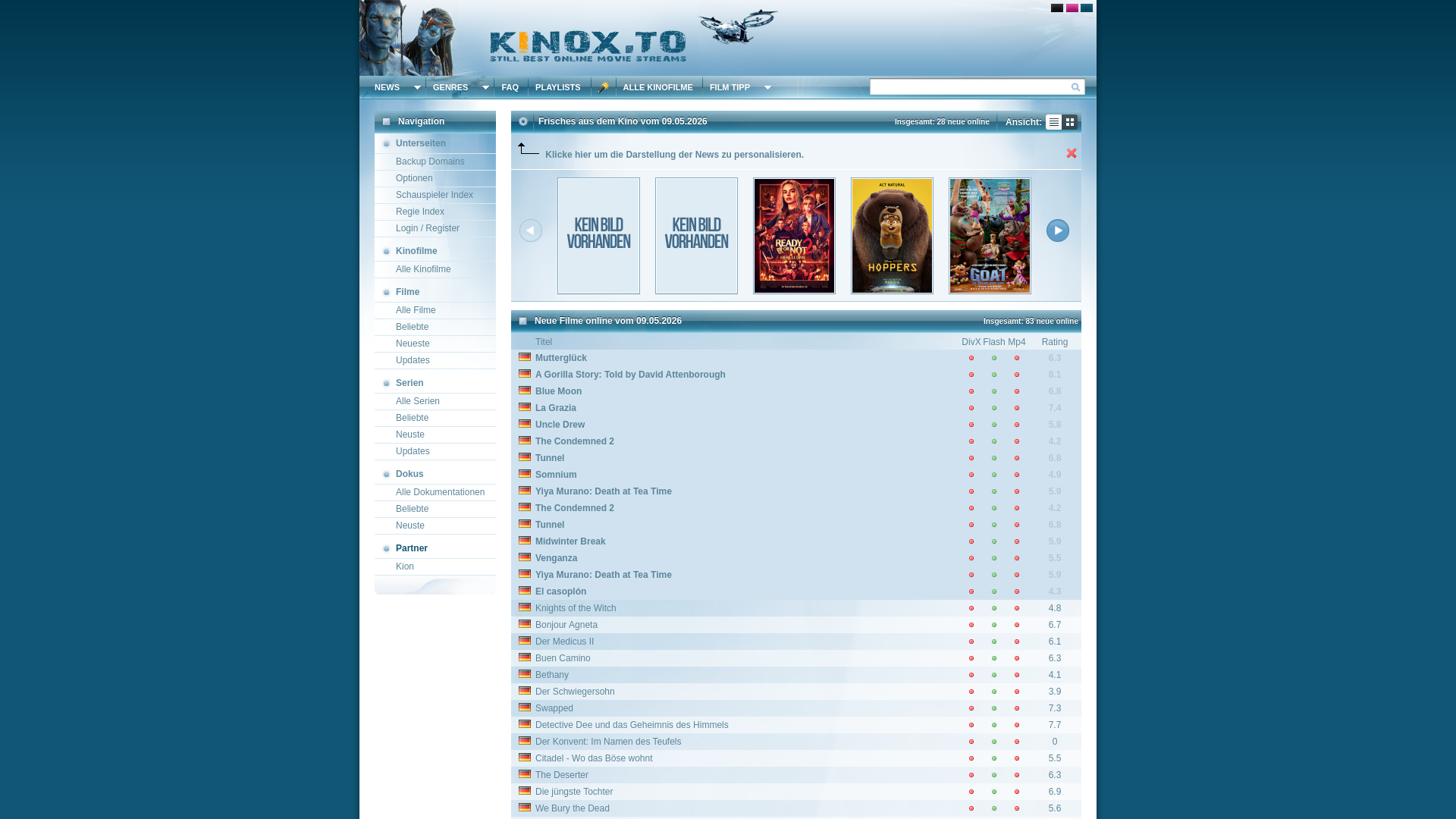website screenshot of https://kinox.to/