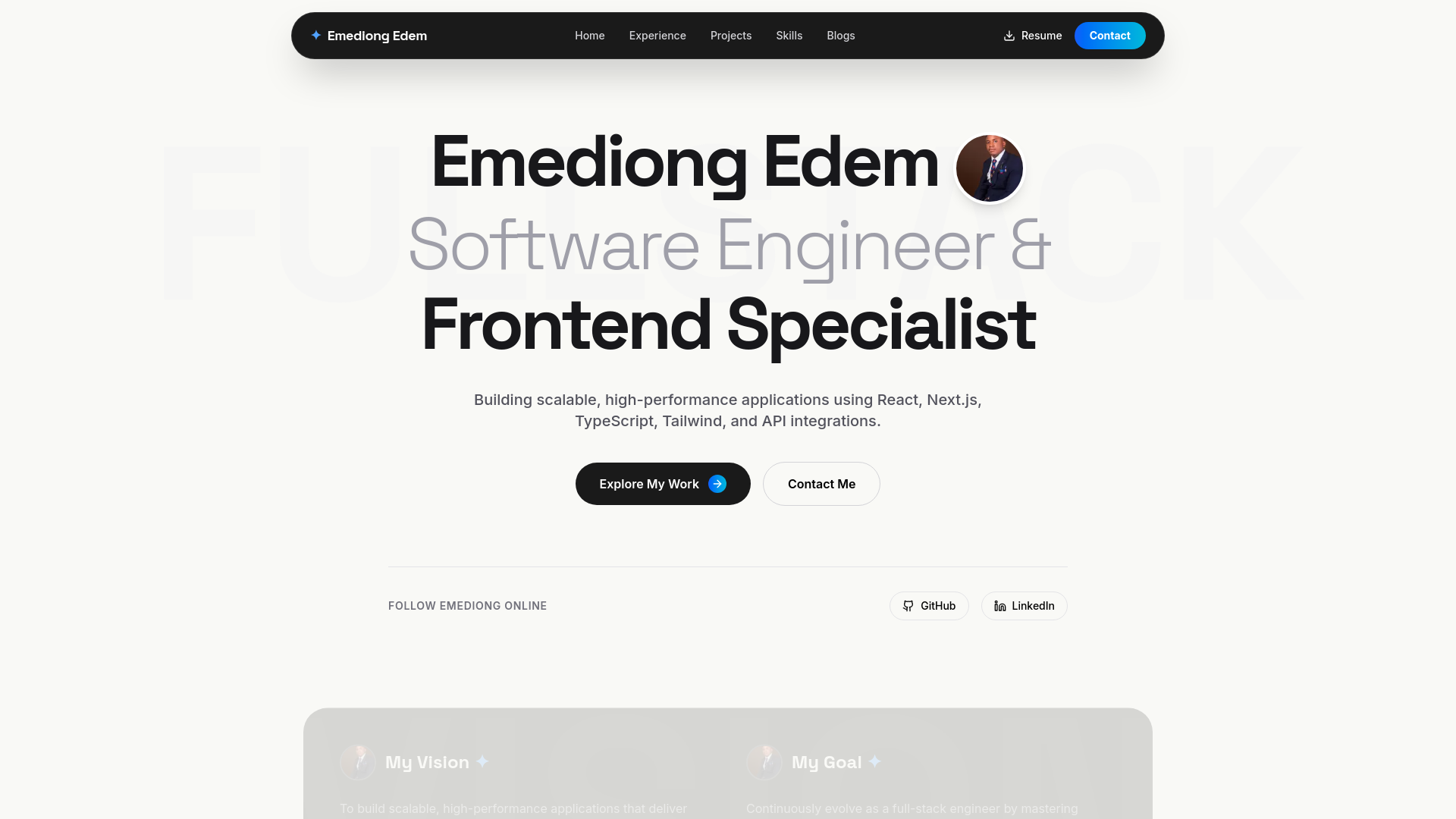 website screenshot of https://emediongedem.tech/