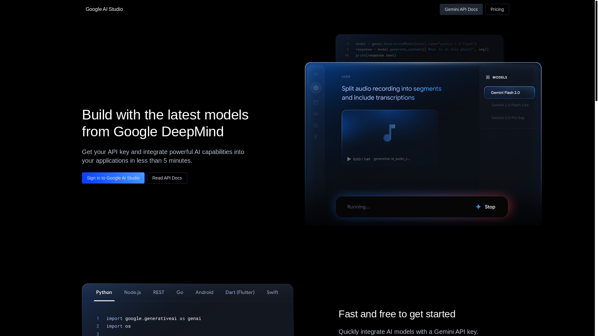 website screenshot of https://aistudio.google.com/