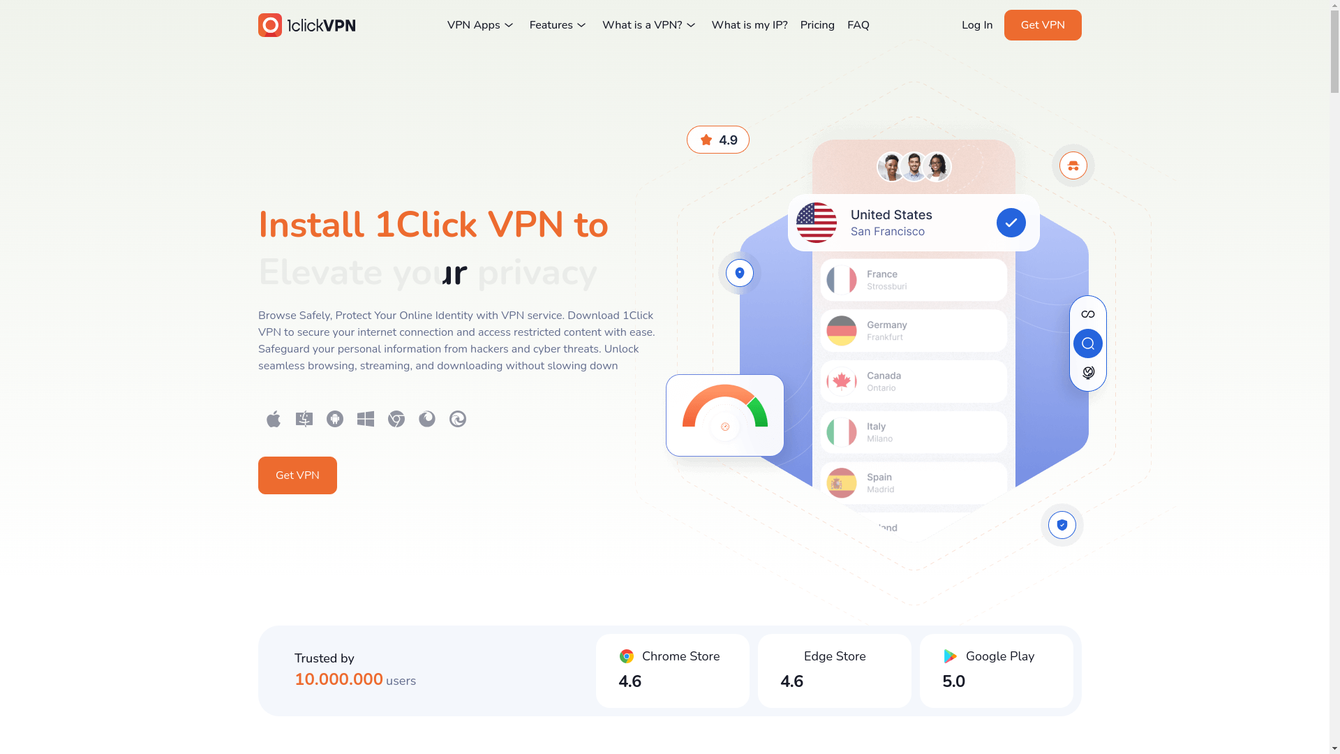website screenshot of https://1clickvpn.net/