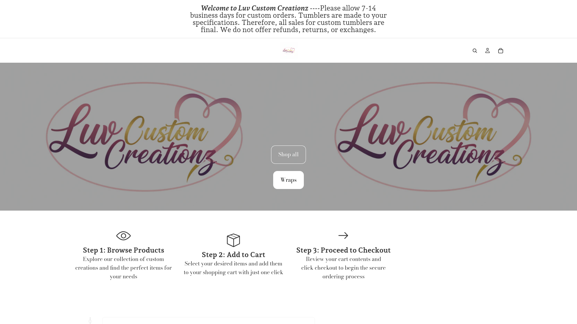 website screenshot of https://luvcustomcreationz.com/