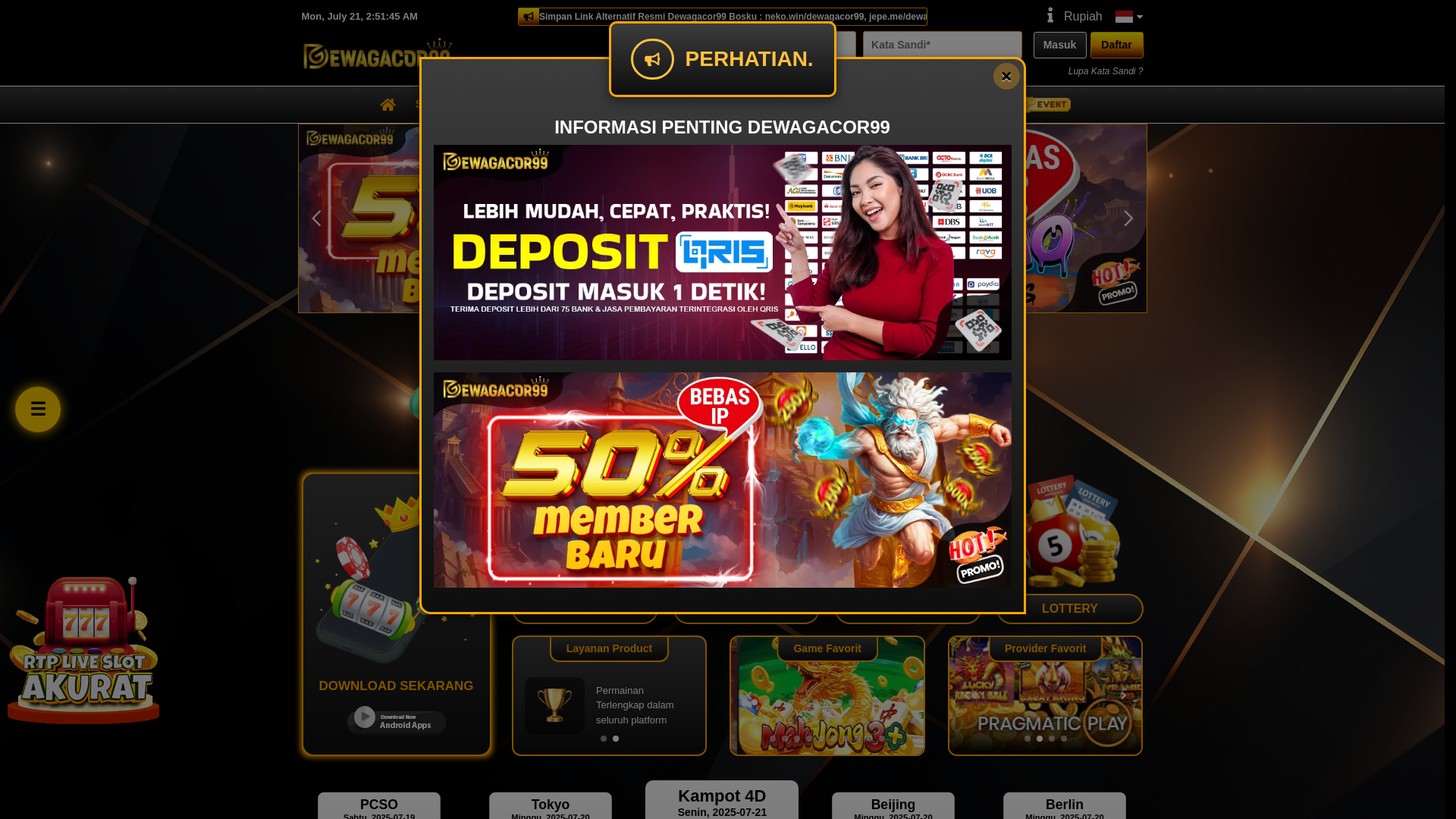 website screenshot of https://dewagacor99situs.top/