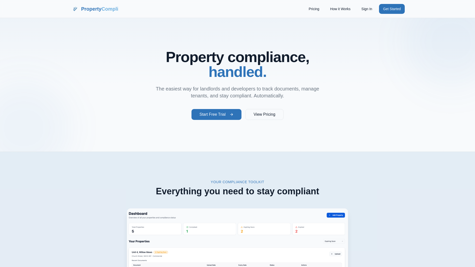 website screenshot of https://propertycompli.co.uk