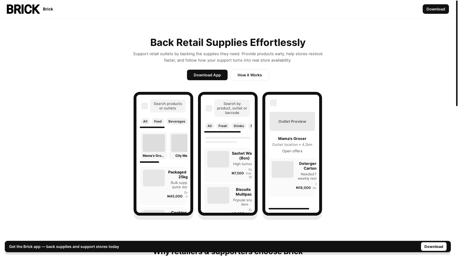 website screenshot of https://brickapp.com.ng/