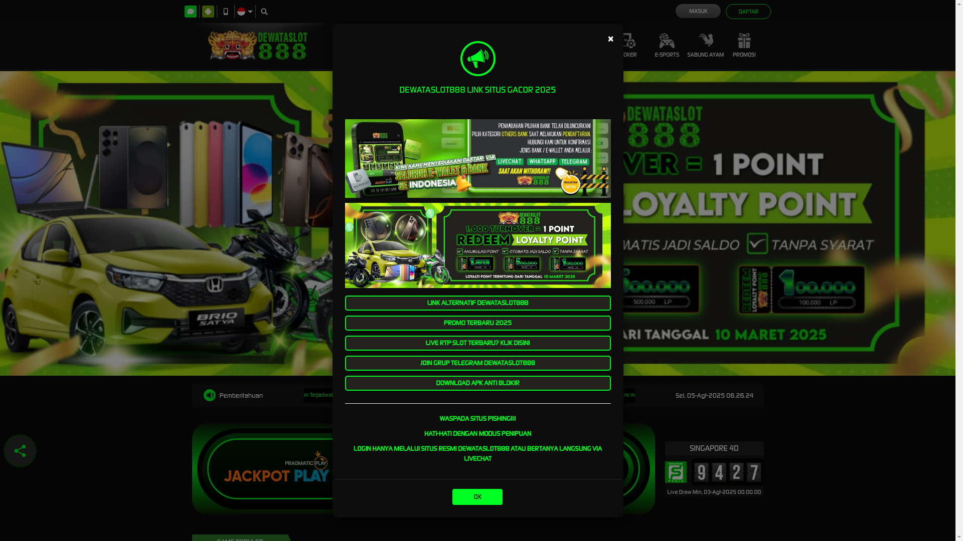 website screenshot of https://dewataslot888.fun/