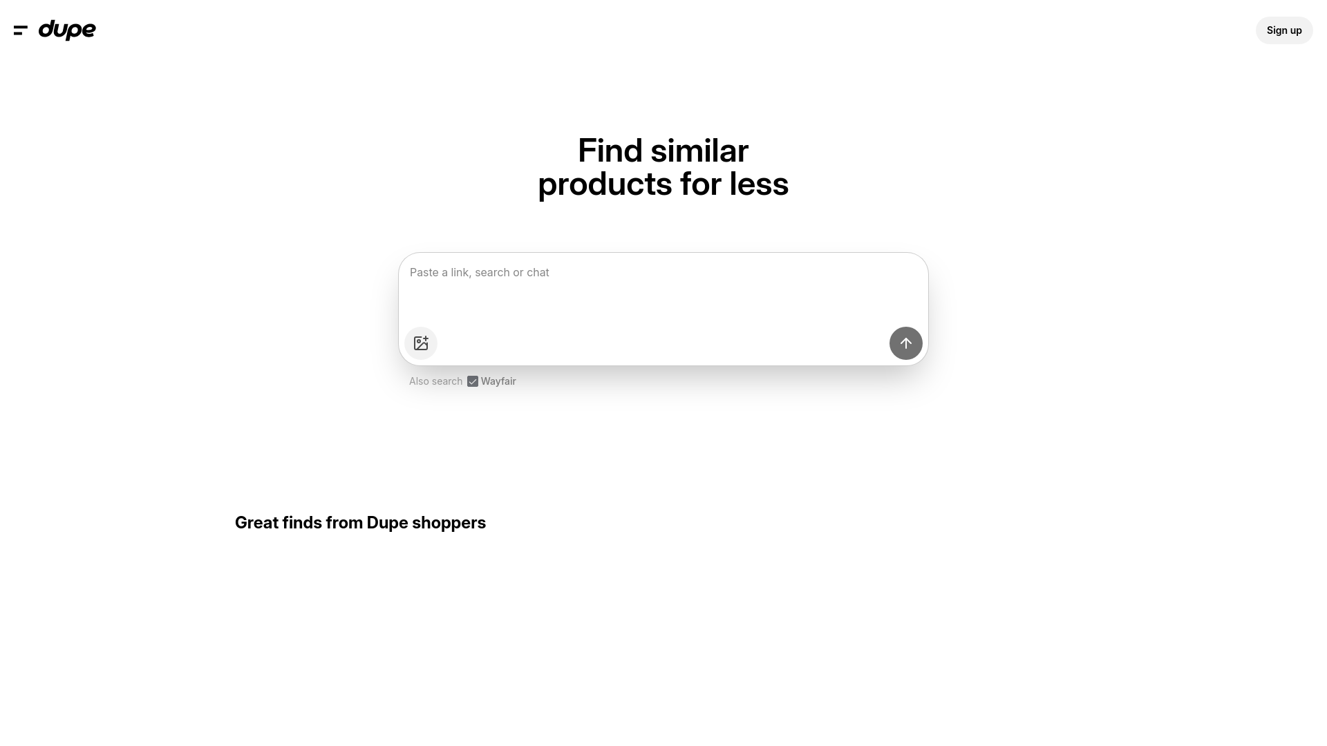 website screenshot of https://dupe.com/