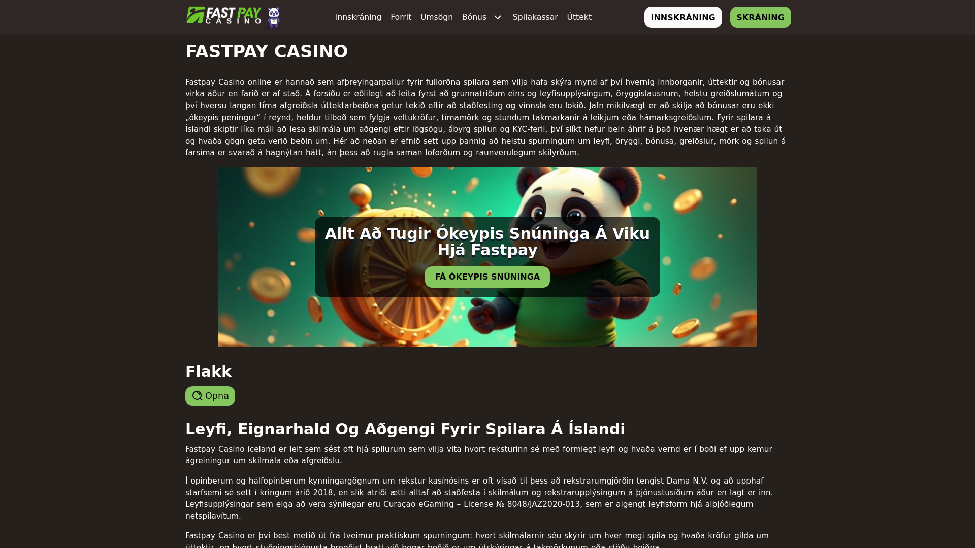 website screenshot of https://fastpaycasino.is/