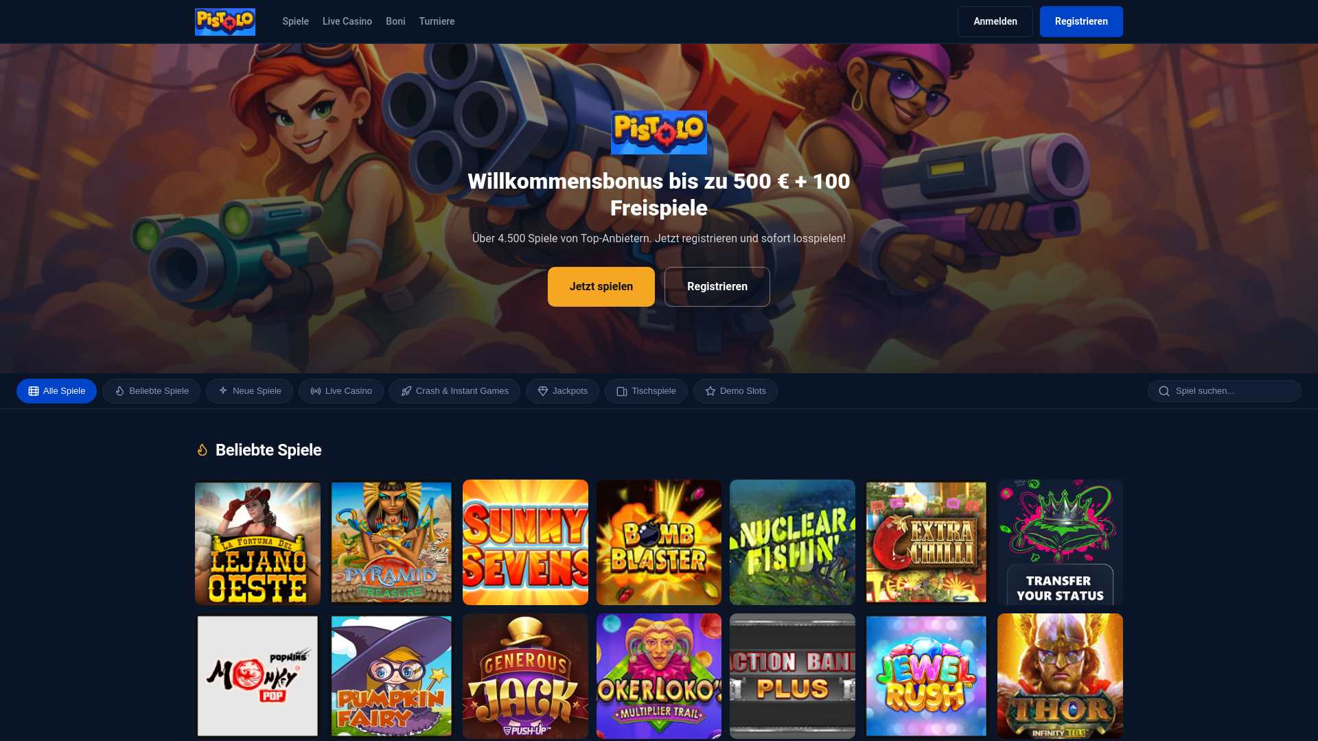 website screenshot of https://pistolo-casino-de.net/