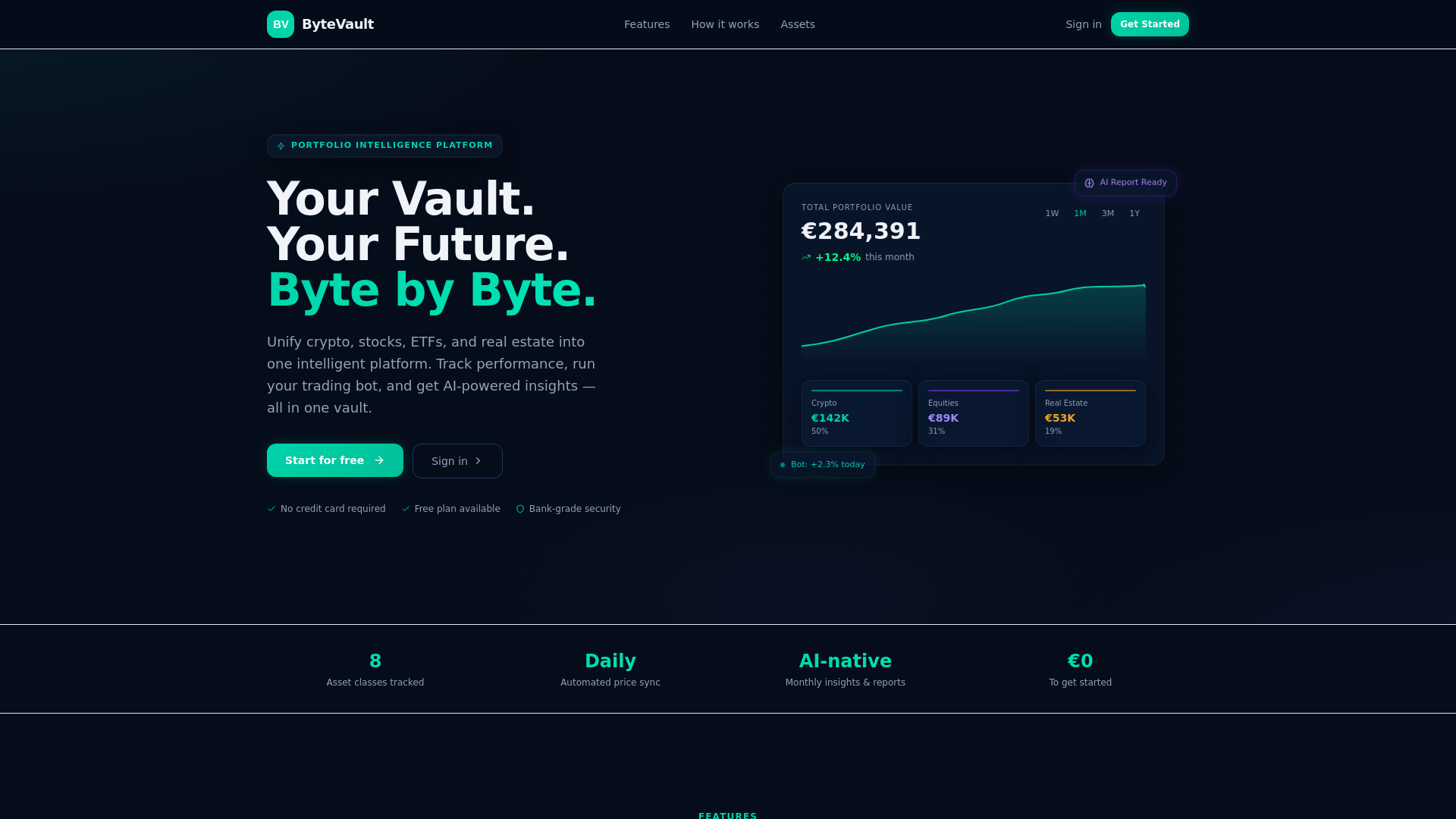 website screenshot of https://bytevault.app/