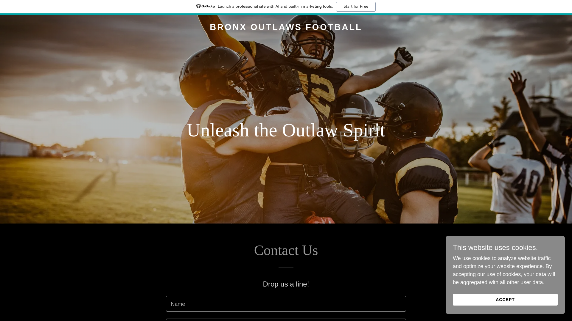 website screenshot of https://bronxoutlawsfootball.org/