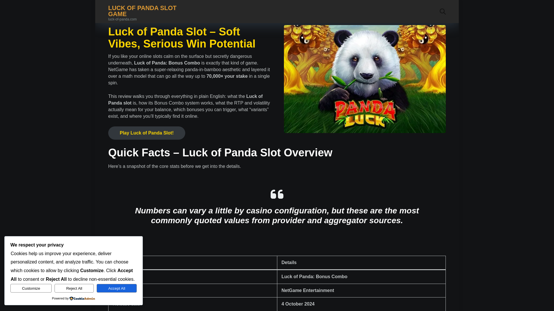 website screenshot of https://luckofpandagame.com/
