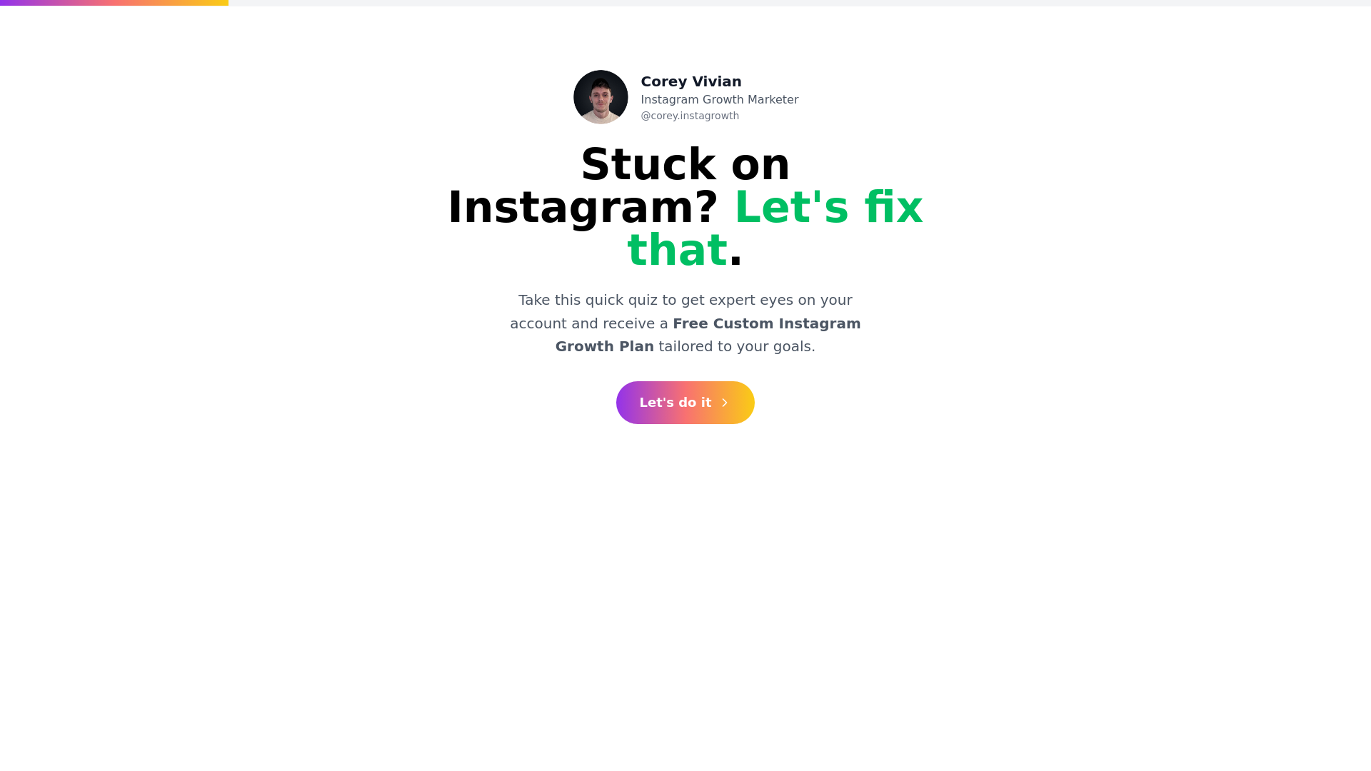 website screenshot of https://coreyinstagrowth.co.uk/