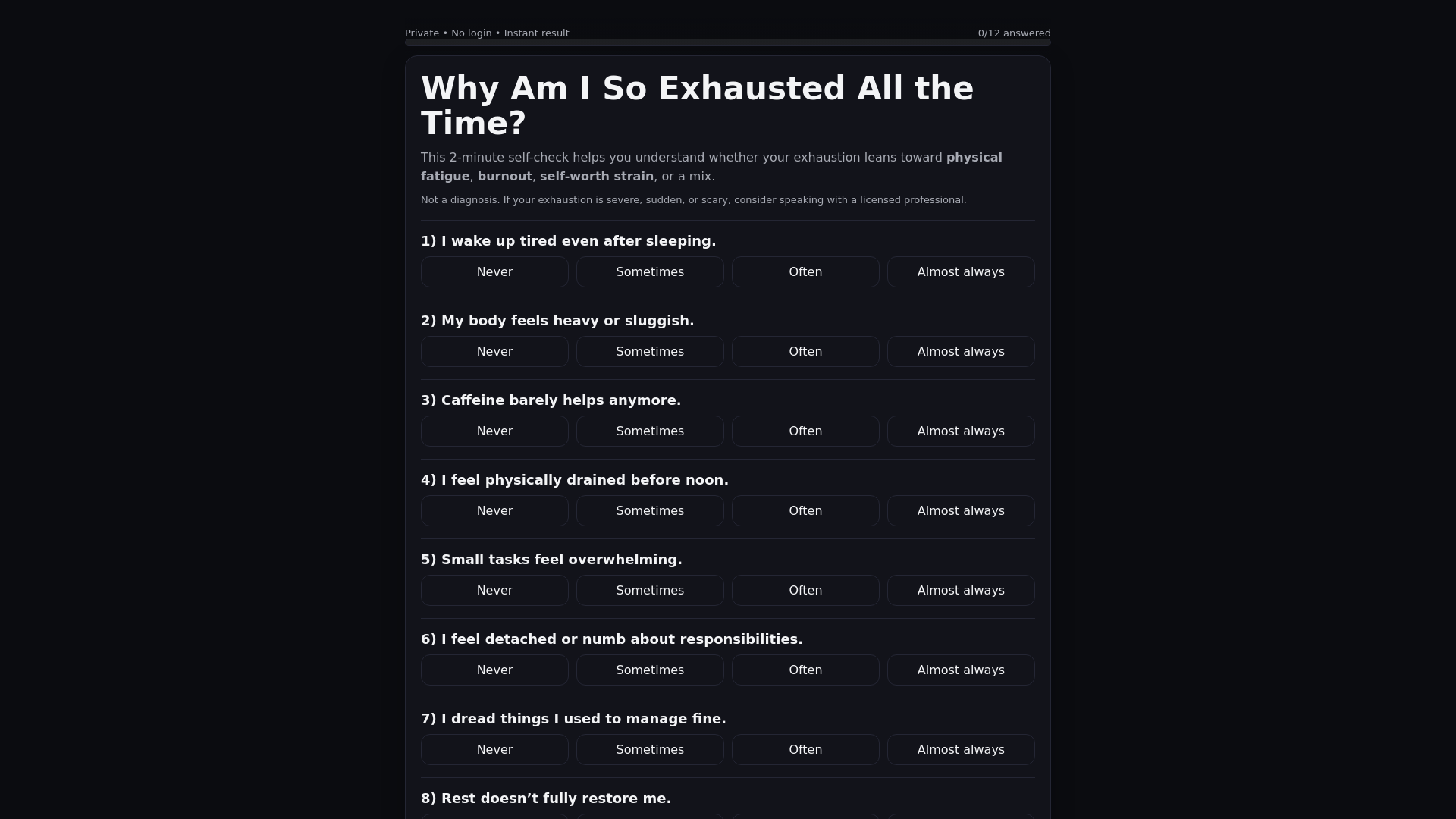 website screenshot of https://whyamisoexhausted.com