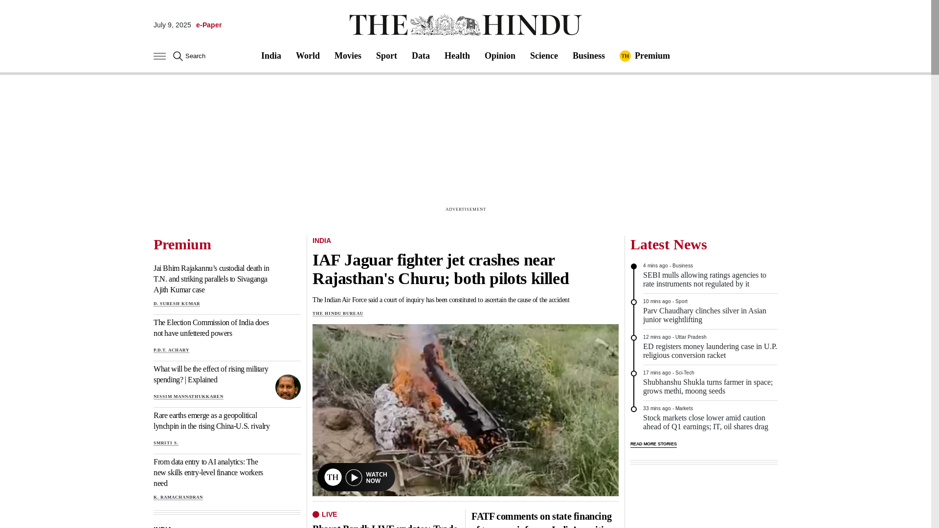 website screenshot of https://www.thehindu.com/