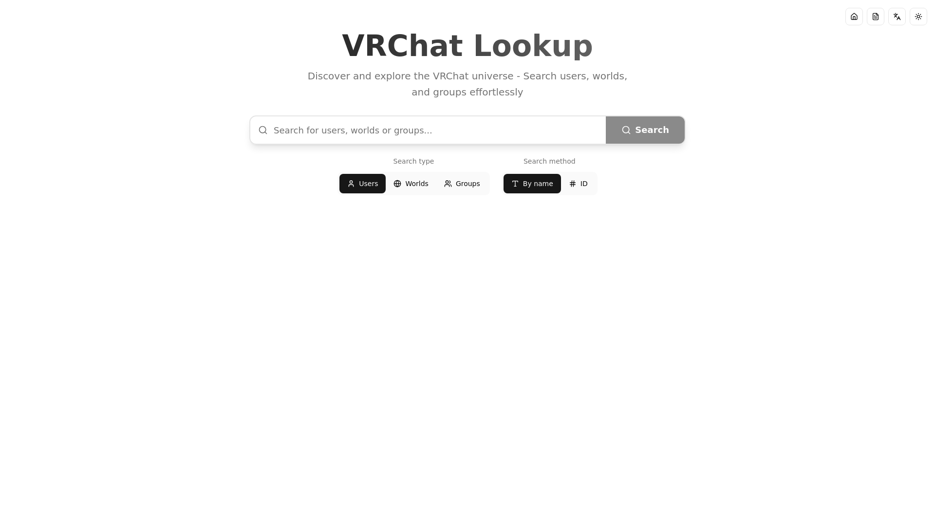 website screenshot of https://vrchatlookup.com/