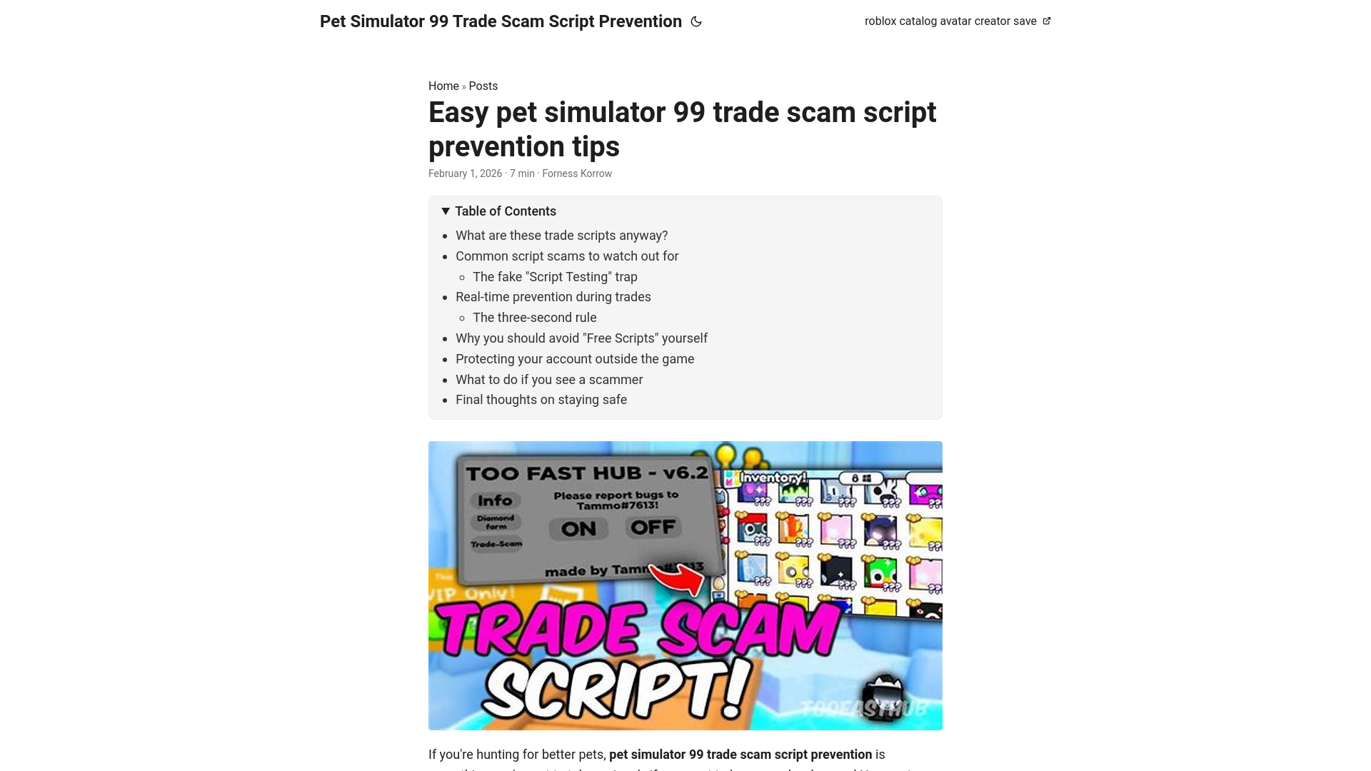 website screenshot of https://pet-simulator-99-trade-scam-script-prevention.pages.dev/