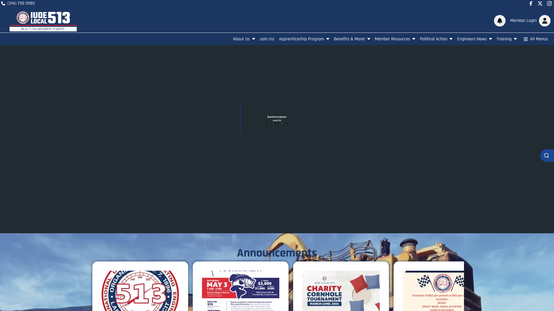 website screenshot of https://www.iuoe513.org/