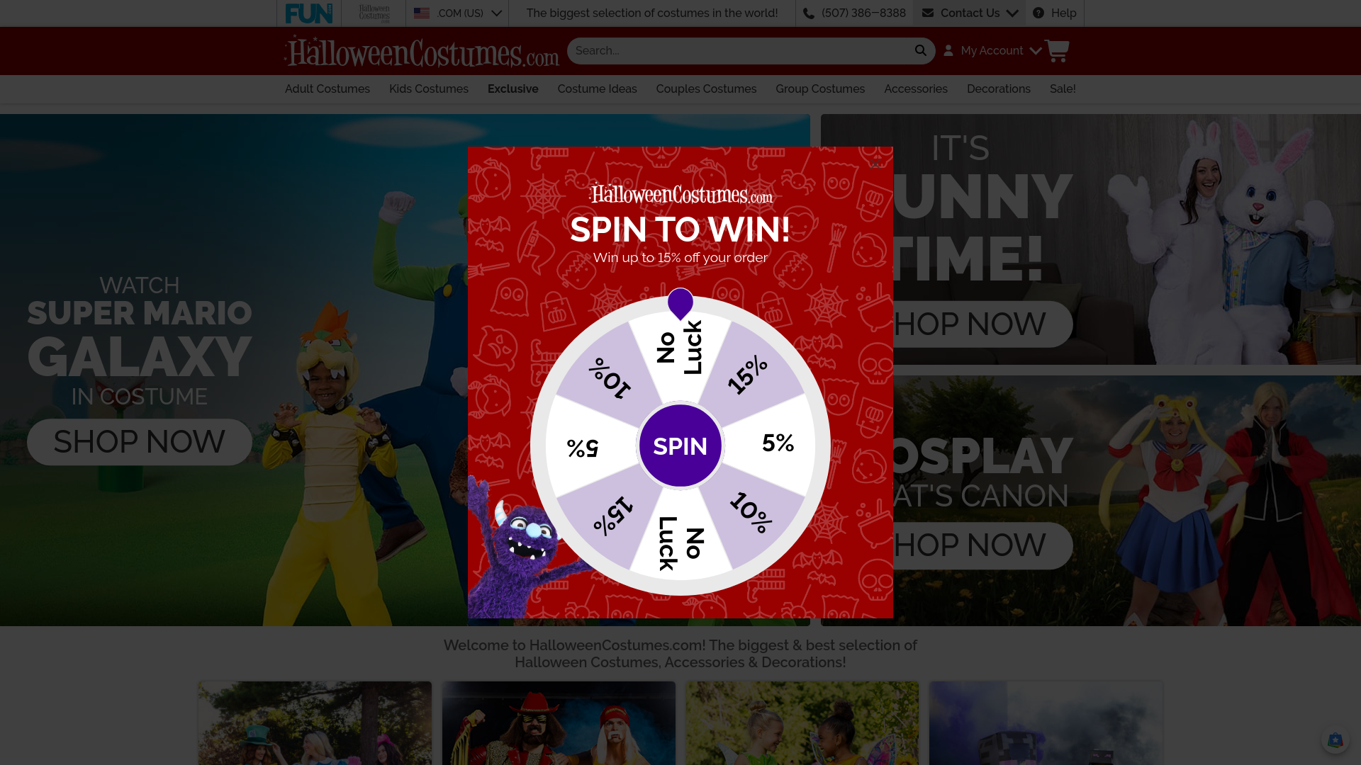 website screenshot of https://halloweencostumesdeals.com/