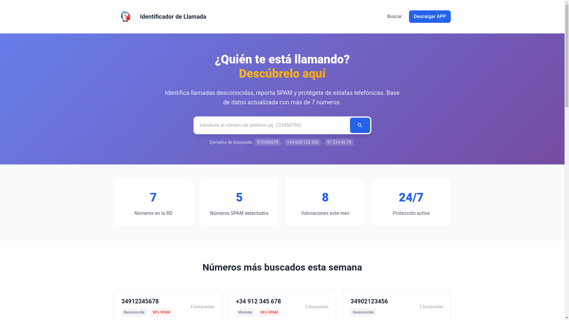 website screenshot of https://identificadordellamada.com/