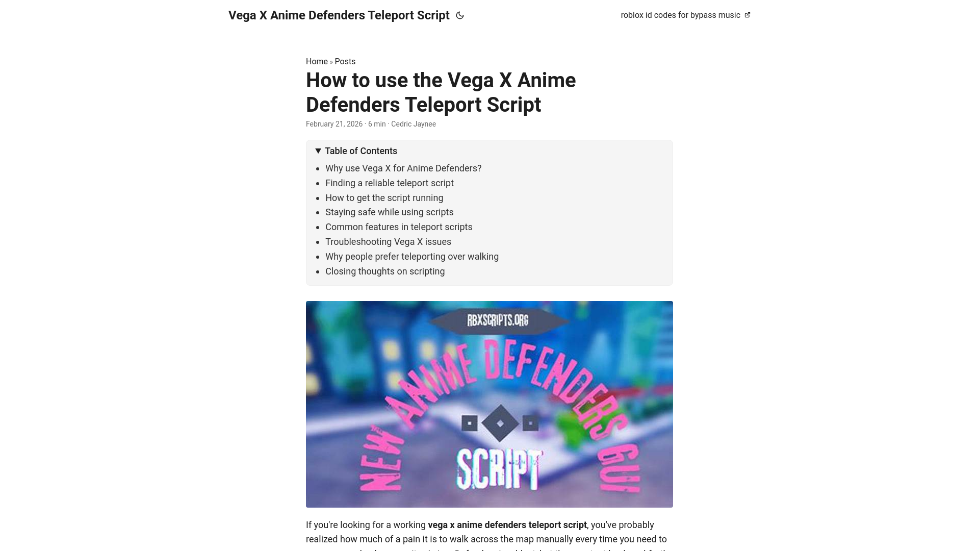 website screenshot of https://vega-x-anime-defenders-teleport-script.pages.dev/