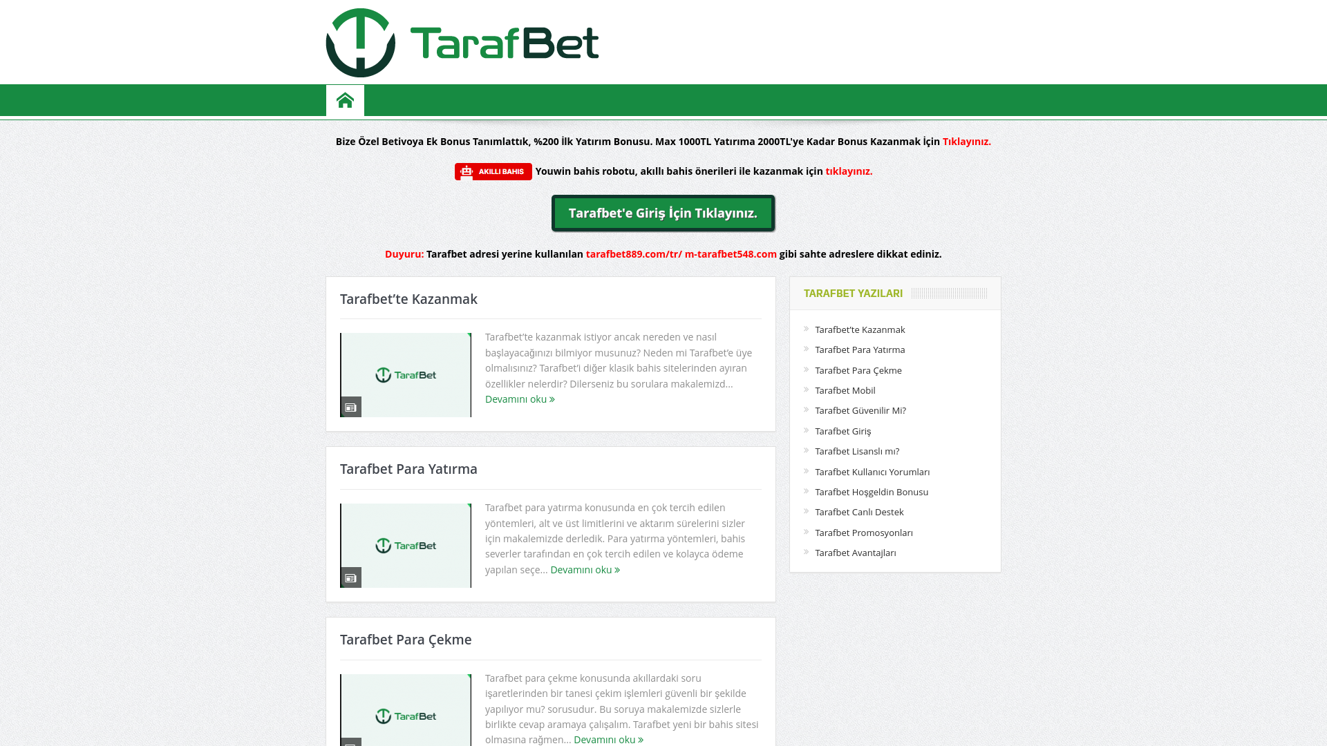 website screenshot of https://tarafbetcomgiris.com