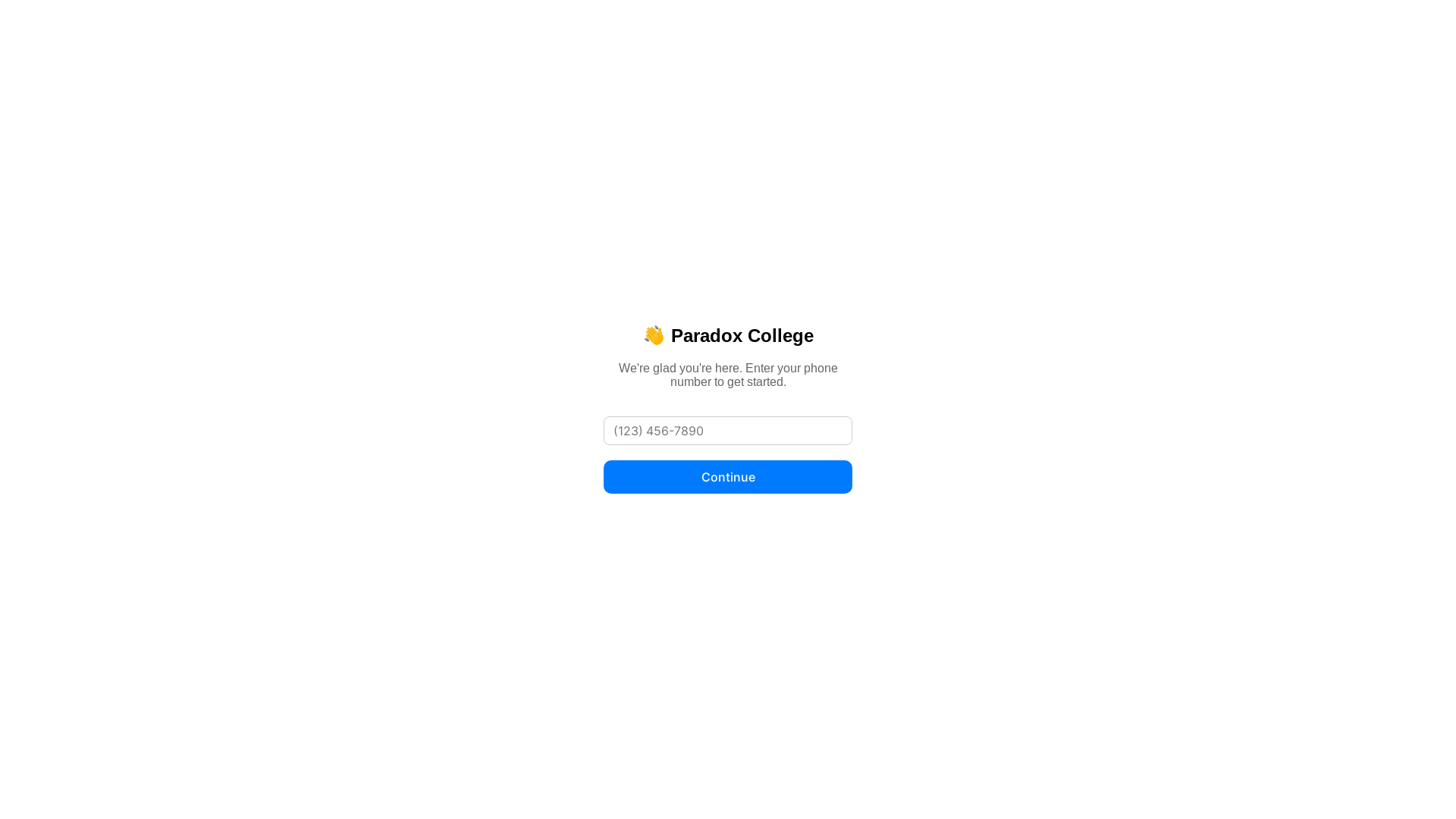 website screenshot of https://paradoxcollege.com/