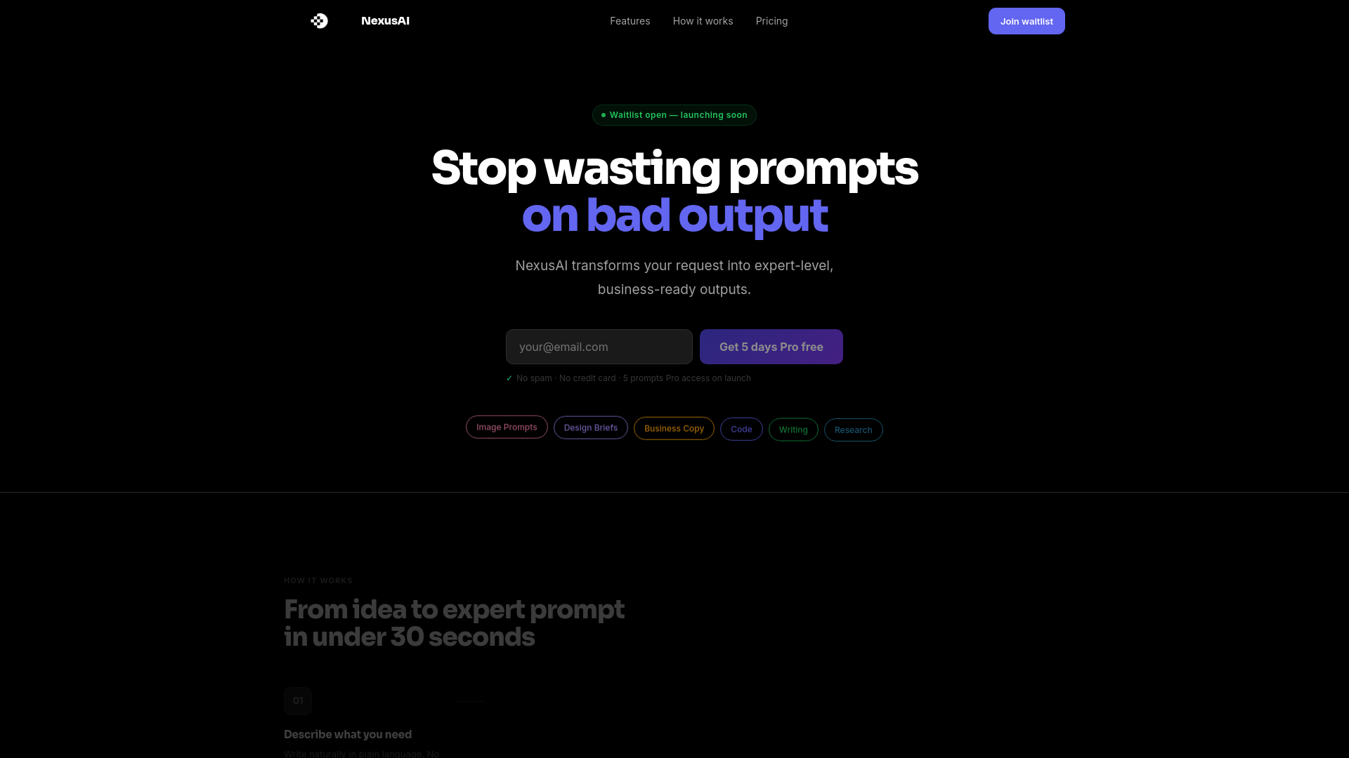 website screenshot of https://nexusaiapp.xyz/