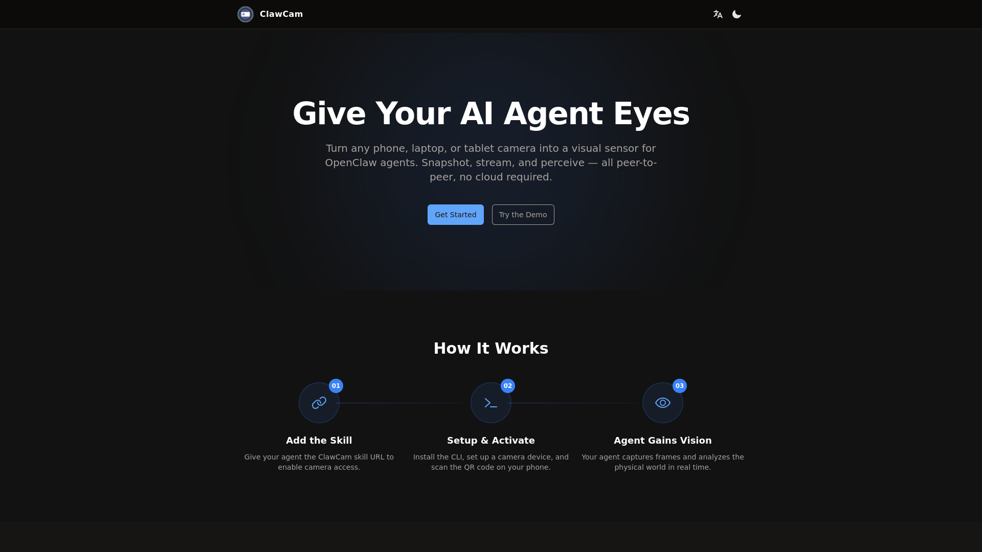 website screenshot of https://clawcam.pages.dev/