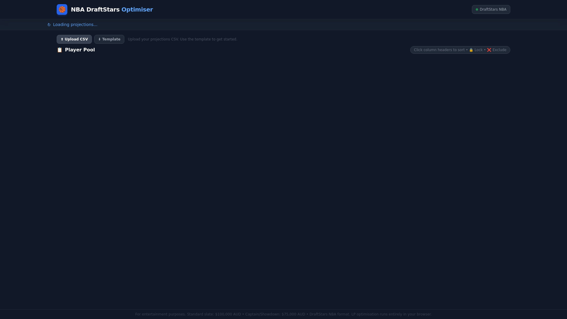 website screenshot of https://nba-draftstars-optimizer.pages.dev/